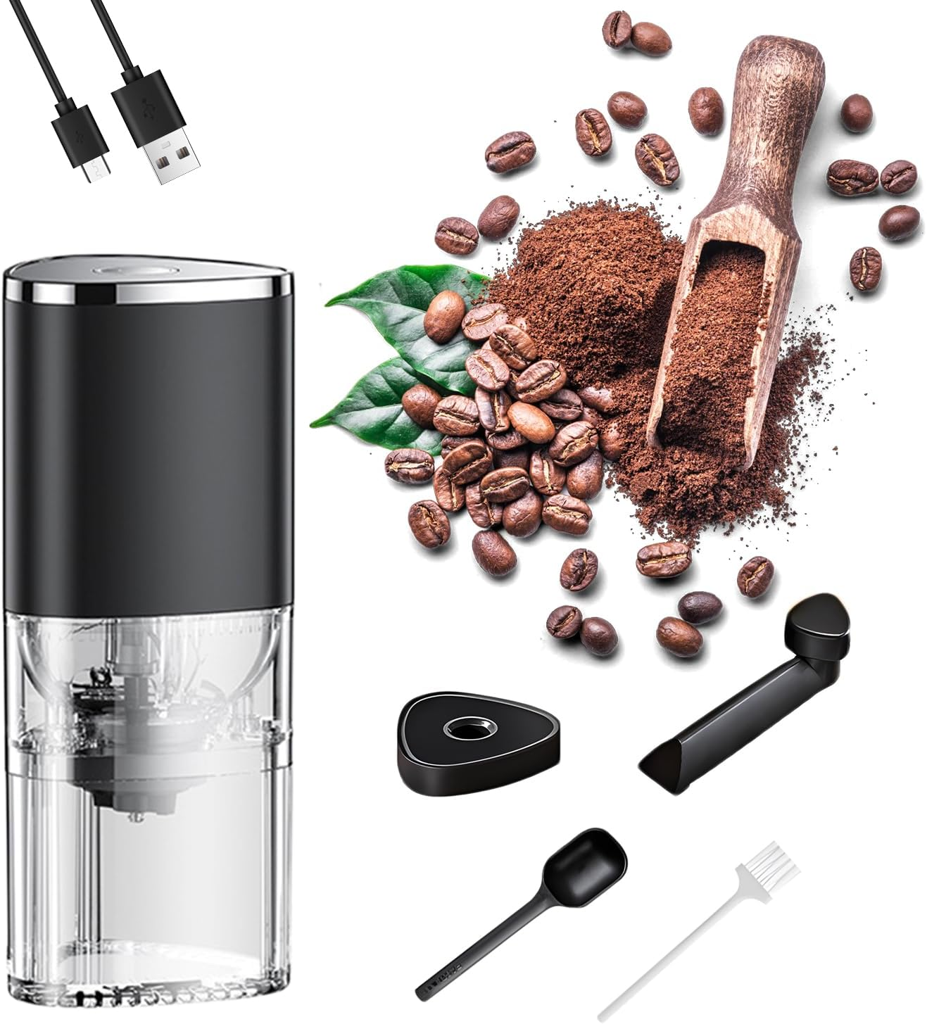 Uandhome Portable Electric Coffee Grinder with Ceramic Grinding Head,Electric/Manual 2-In-1 Cafe Grind & USB Rechargeable Coffee Bean Grinder for Beans, Spices, Herb,Grains image number 5