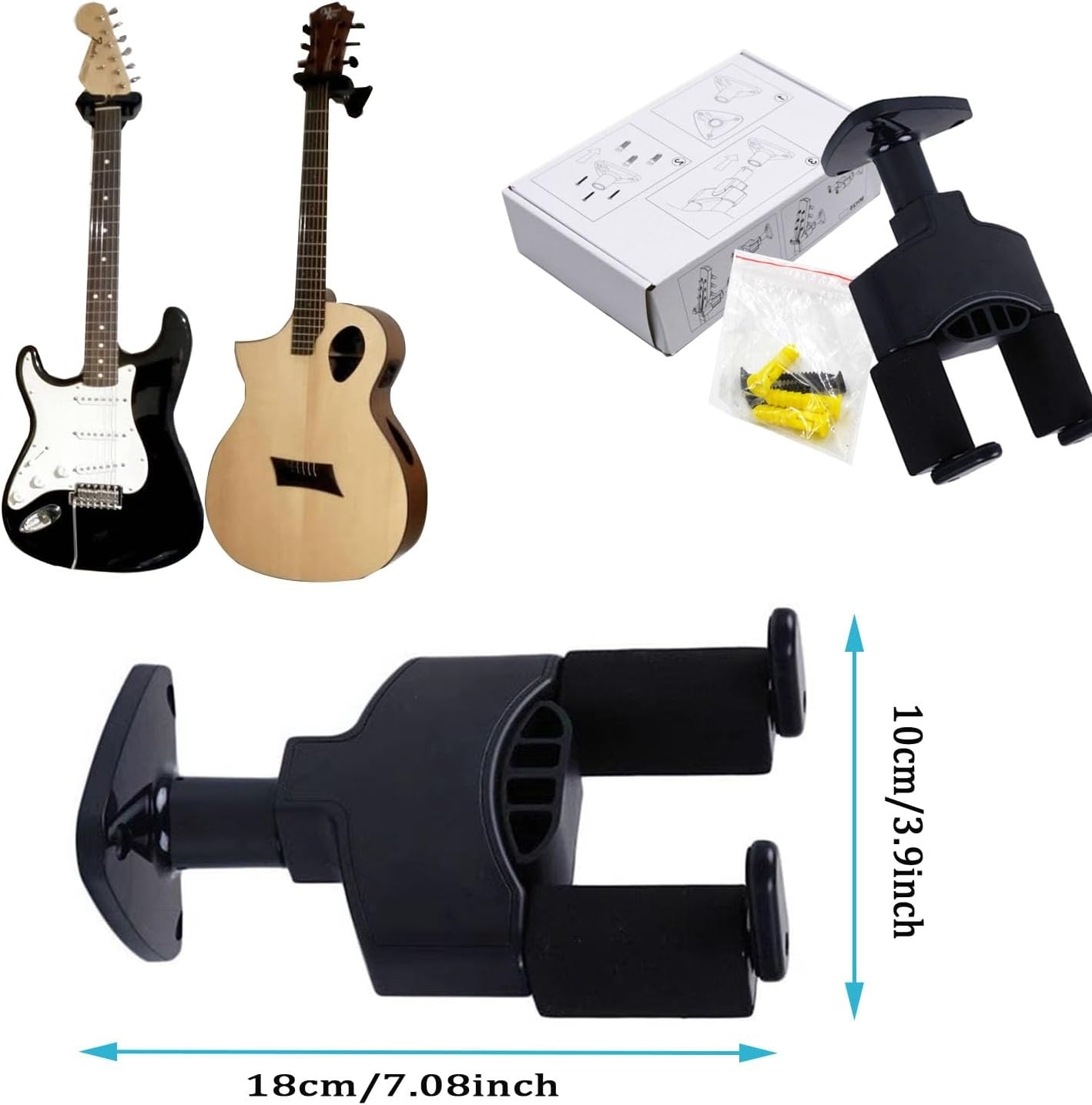 Wall Mount Hanger, Auto Lock Guitar Holder, Metal Base Adjustable Gravity Lock Stand for Acoustic Electric Classical Bass Ukulele Banjo Mandolin image number 3