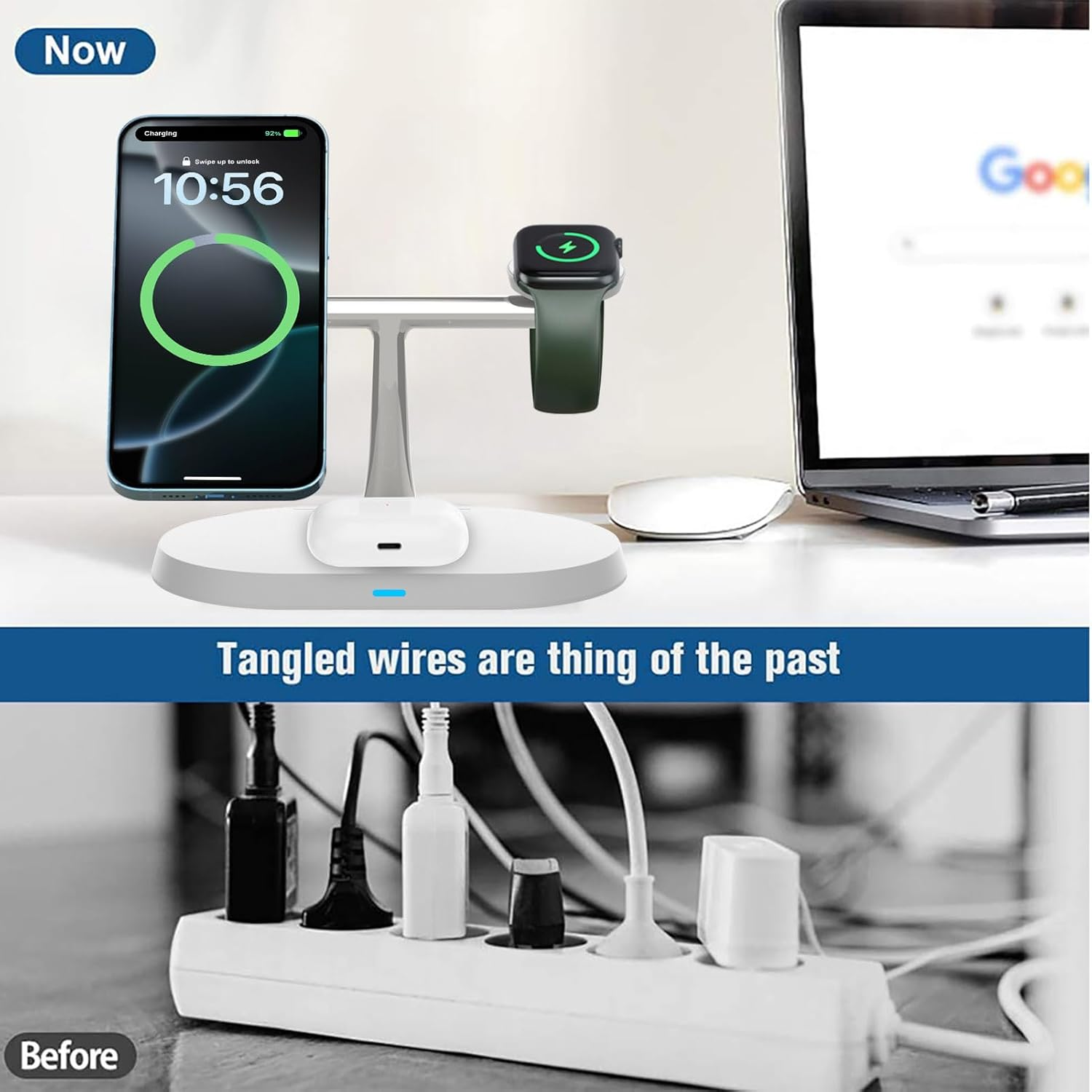 VNBBT 3 in 1 Magnetic Wireless Charging Station, 15W Fast Wireless Charger Stand Compatible Mag-Safe Charge for Iphone 17 16 15 14 13 12 Pro Max/Plus/Mini,Air Pods,Apple Watch Series,White image number 2