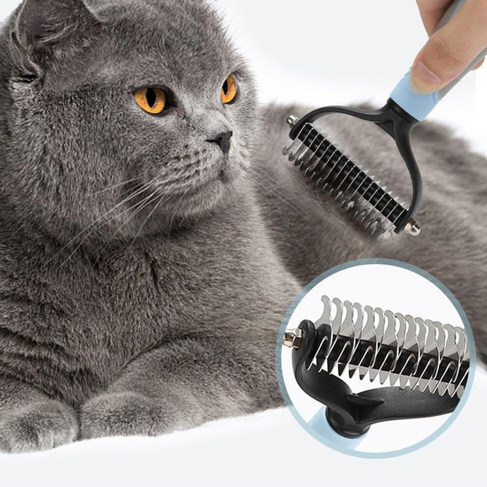 Professional Dog Brush Undercoat, Cat Brush, Double Side Undercoat Brush, Stainless Steel Dog Comb, 17 + 9 Teeth for Small and Large Dog Comb image number 1