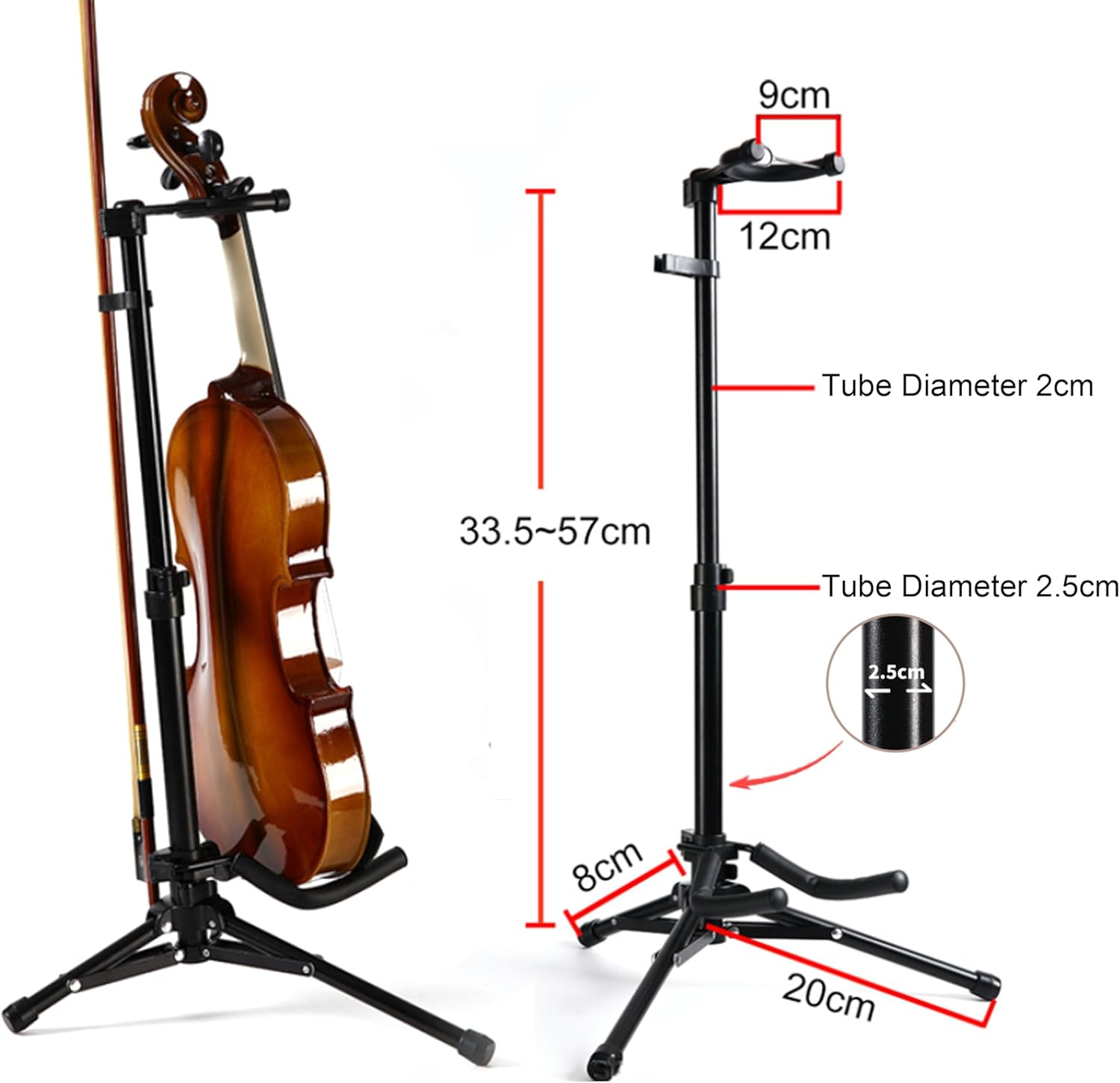 Violin/Ukulele Stand with Bow Holder, Sturdy Violin Foldable Portable Rack Tripod Display Protection