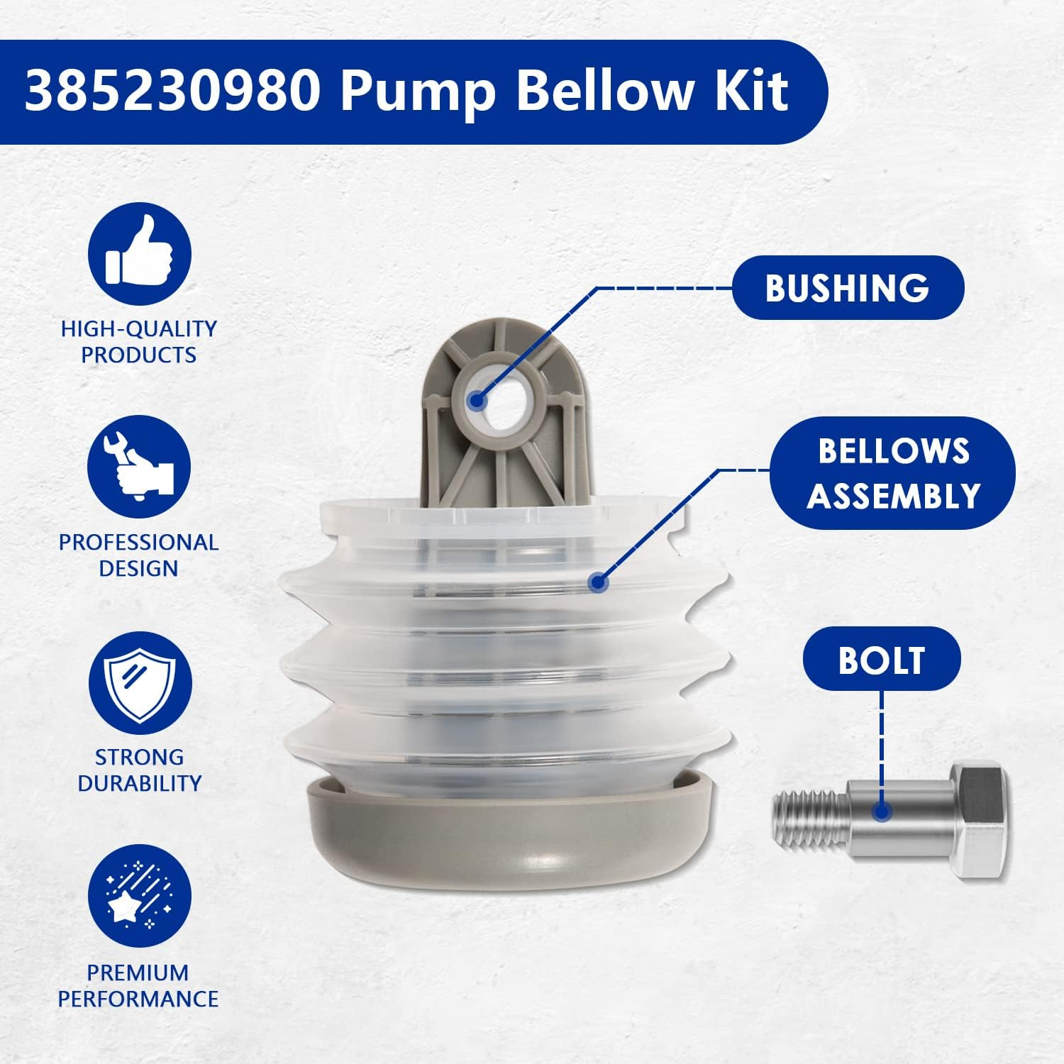 385230980 Pump Bellow Kit Toilet Pump Bellows S/T Pump Kit Fit for Dometic/Sealand VG & VHT Series, Vacuflush S Series, J Series Vacuum Pump & T Series Discharge Pump, Including Bushing and Bolt image number 1