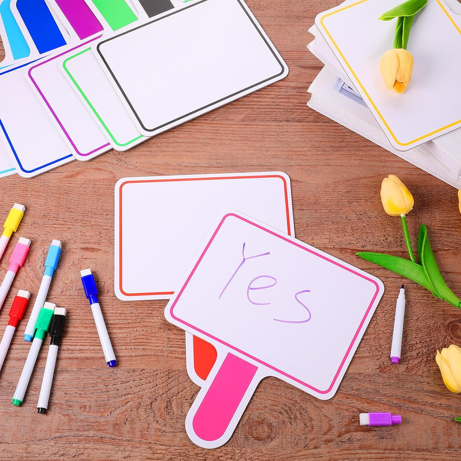 Crtiin 40 Pcs Dry Erase Paddles Auction Paddles Mini Dry Erase Board Small Handheld Double Sided Whiteboard Quick Response Answer Board for Student, Teaching, Bidding, Voting, Classroom, Bridal Shower image number 2