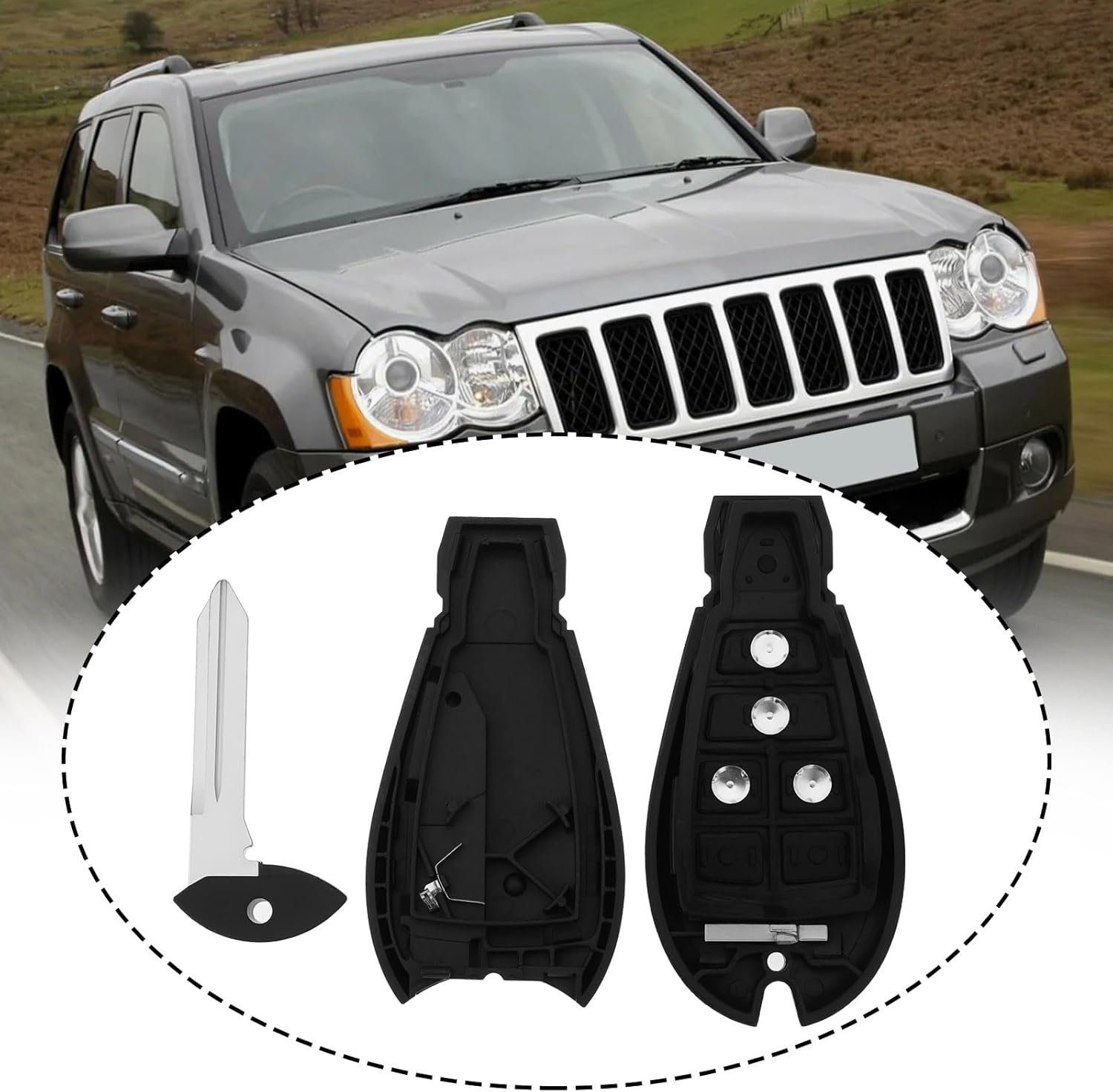 Emsea 4 Button Car Key Fob Shell Case Compatible with Jeep Grand Cherokee Compatible with Chrysler 300C 2008-2010 image number 1