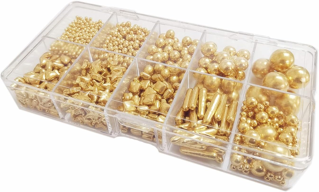 HIFUNBK Gold Sprinkles for Cake Decorating, Mixed Metallic Dragee for Cookie Cupcake Toppings, Cake and Cookie Decorating Supplies, Edible Pearl Dragee for Baking Decoration, 200G in Gift Box (Gold and Silver)