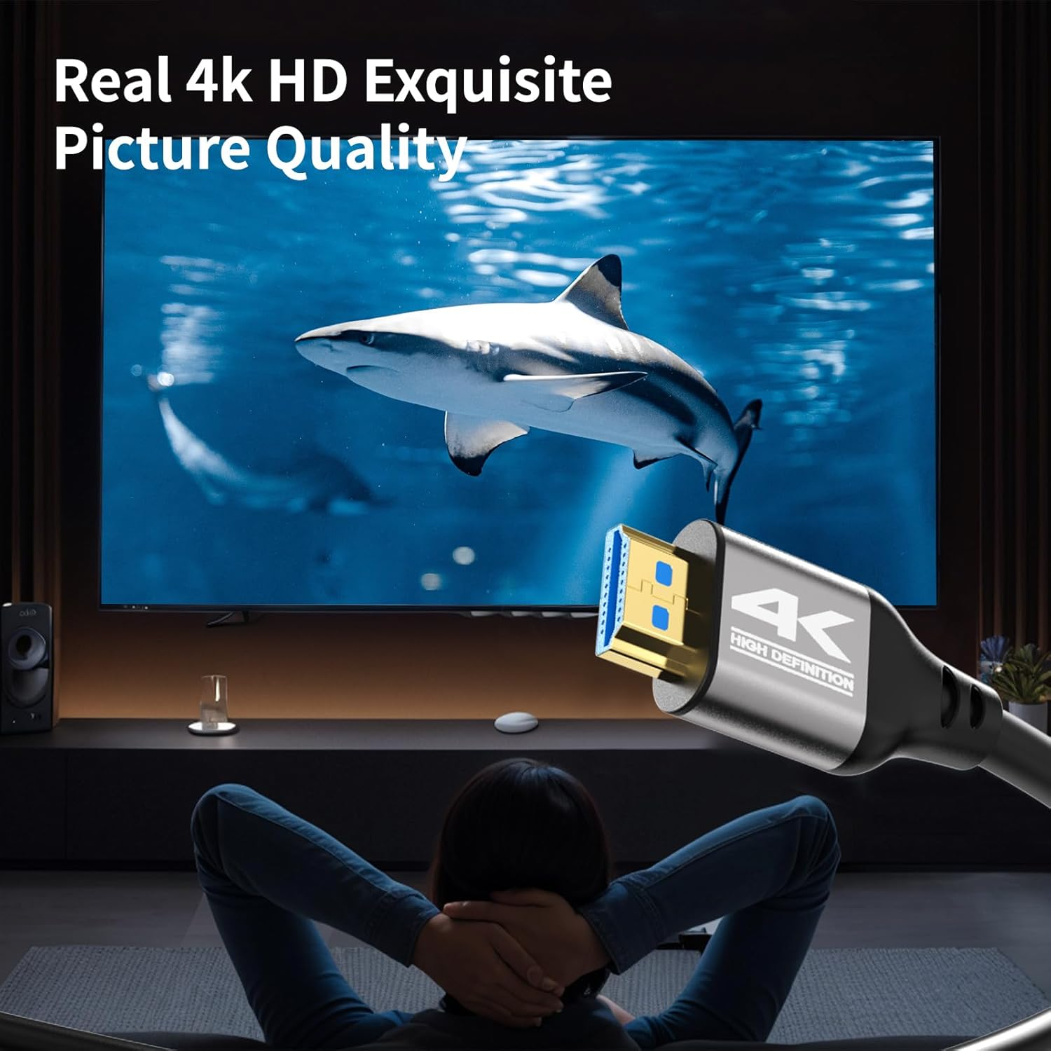 4K HDMI Cable 12M (HDMI 2.0,18Gbps,4K@30Hz) High Speed Cord, Ethernet Audio Return, Video 4K, 2K 1080P 3D Arc Compatible with Xbox HDTV Monitor Laptop PS4/5 Blu-Ray Ect（Silver-Grey 12Meter） image number 6