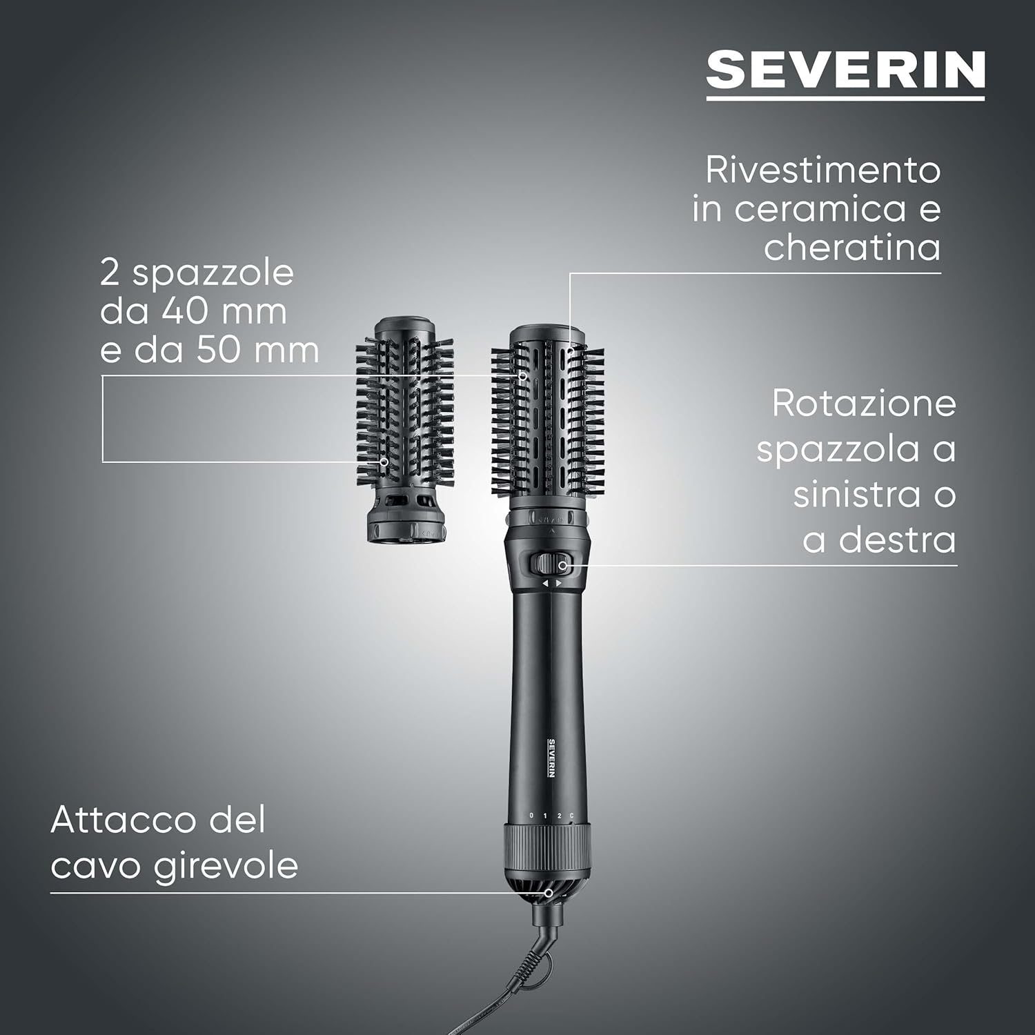 SEVERIN Rotating Blower Brush with 360 Degree Swivel Cable Electric Brush Ceramic Keratin Coating for Healthy and Shiny Hair 1000W Black WL 0241 image number 5