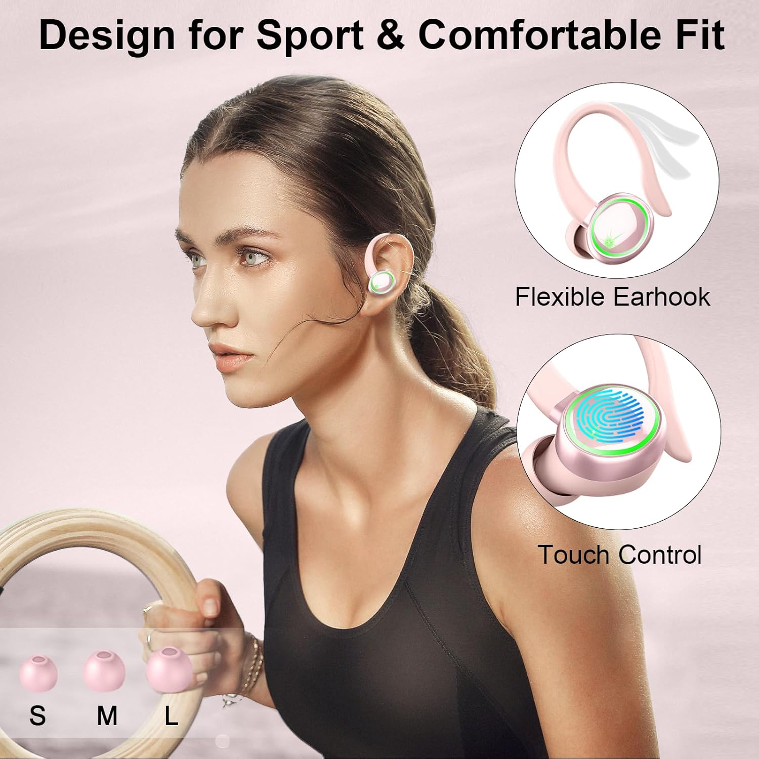 Matast Wireless Earbuds, Bluetooth Headphones Sports, IP7 Waterproof Headset with Earhook Workout, 50H Playback Over-Ear Buds with ENC Noise Cancelling Mic, Deep Bass Fitness Earphones Gym Running image number 4