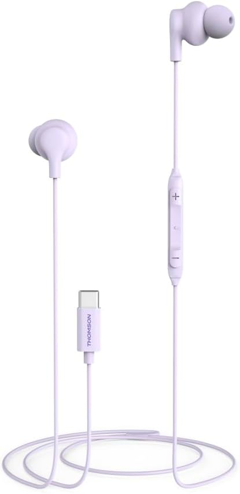 THOMSON USB C Wired Earphones for Iphone 15/Samsung (Wired In-Ear Headphones with Microphone, Cable 1.2M, Multi Control, Compatible with Siri and Google Assistant) - Purple