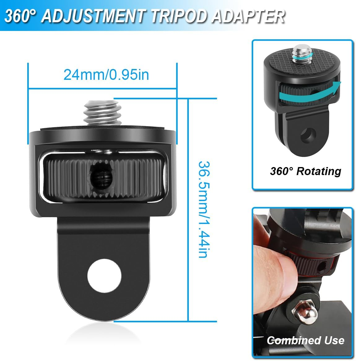 ZHUROUPU for Gopro Tripod Mount Adapter 1/4 Inch, Camera Mount Adapter Replacement Compatible with for Gopro Hero 10/9/8/7/6/5, for DJI Osmo and Other 1/4 Action Cameras, Ball Adapter, Tools image number 1