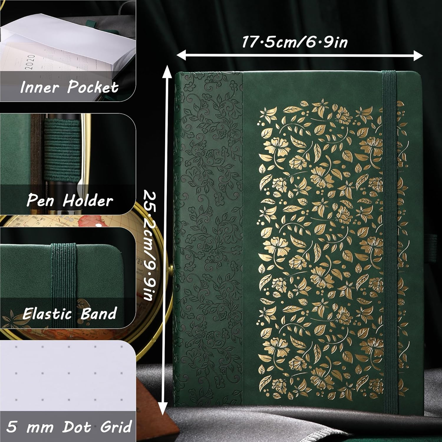 TIEFOSSI B5 Bullet Dot Journals for Women Men, 160 GSM Thick Paper, 150 Numbered Pages, 5 * 5MM Dot Grid, Dotted Bullet Notebooks for Planner Organization image number 2