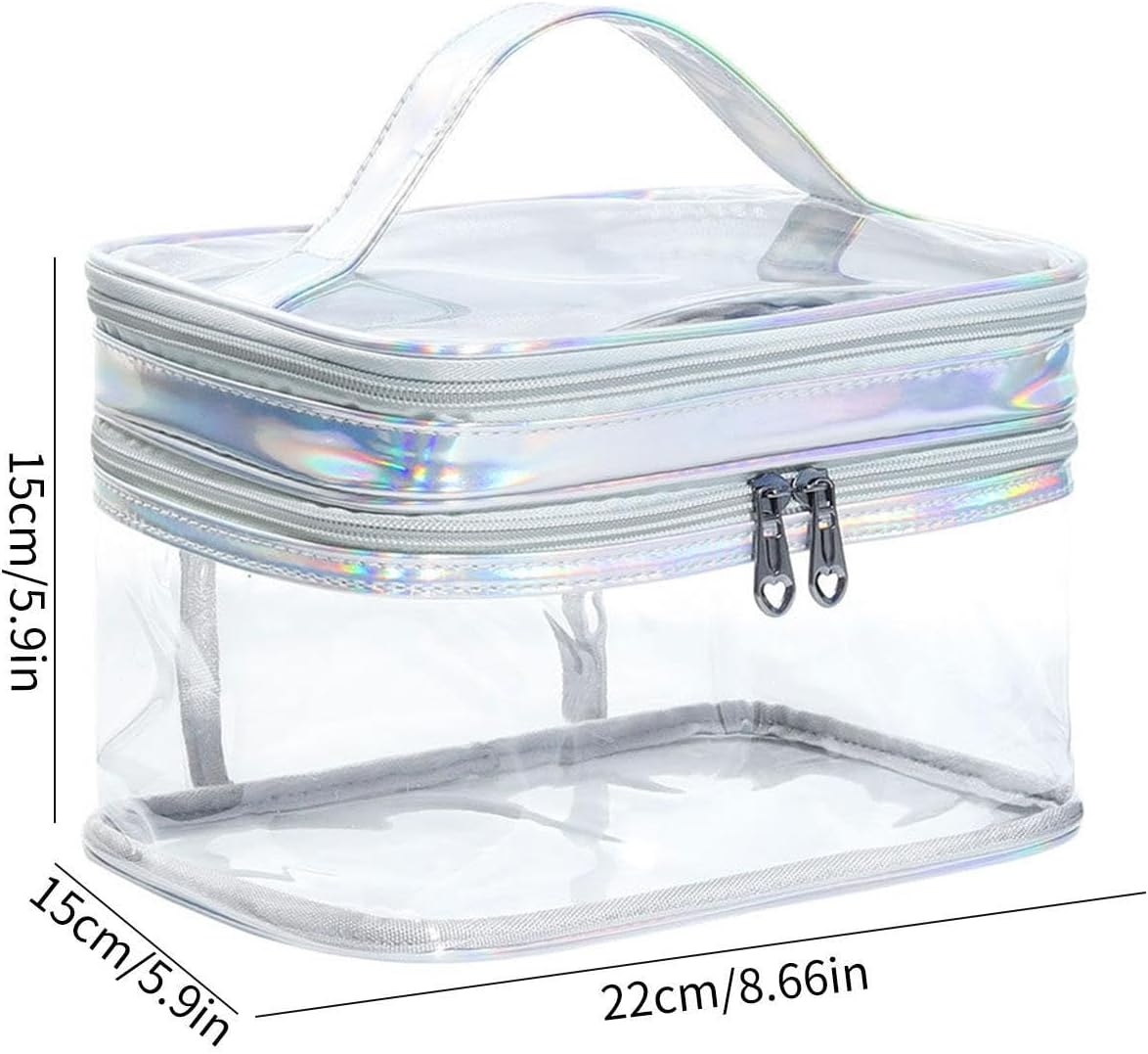 Double Layer Clear Cosmetic Bag Double Layer Clear Cosmetic Bag Transparent Large Cosmetic Bag, Silver, Siehe Beschreibung, See Description - Silver image number 5