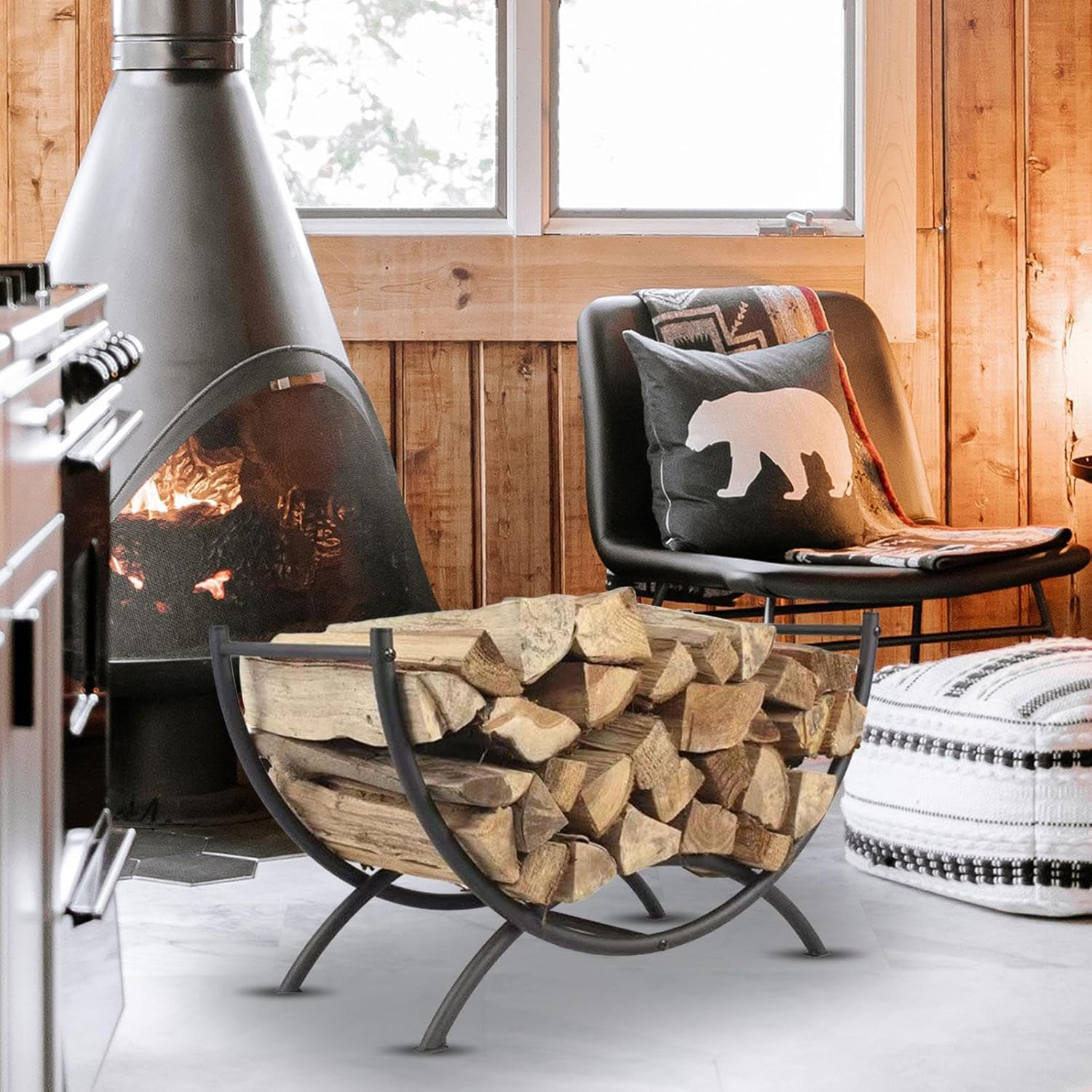 Curved Log Holder Fire Wood Rack Fireplace Wood Storage Log Storage Rack for Cooking image number 5