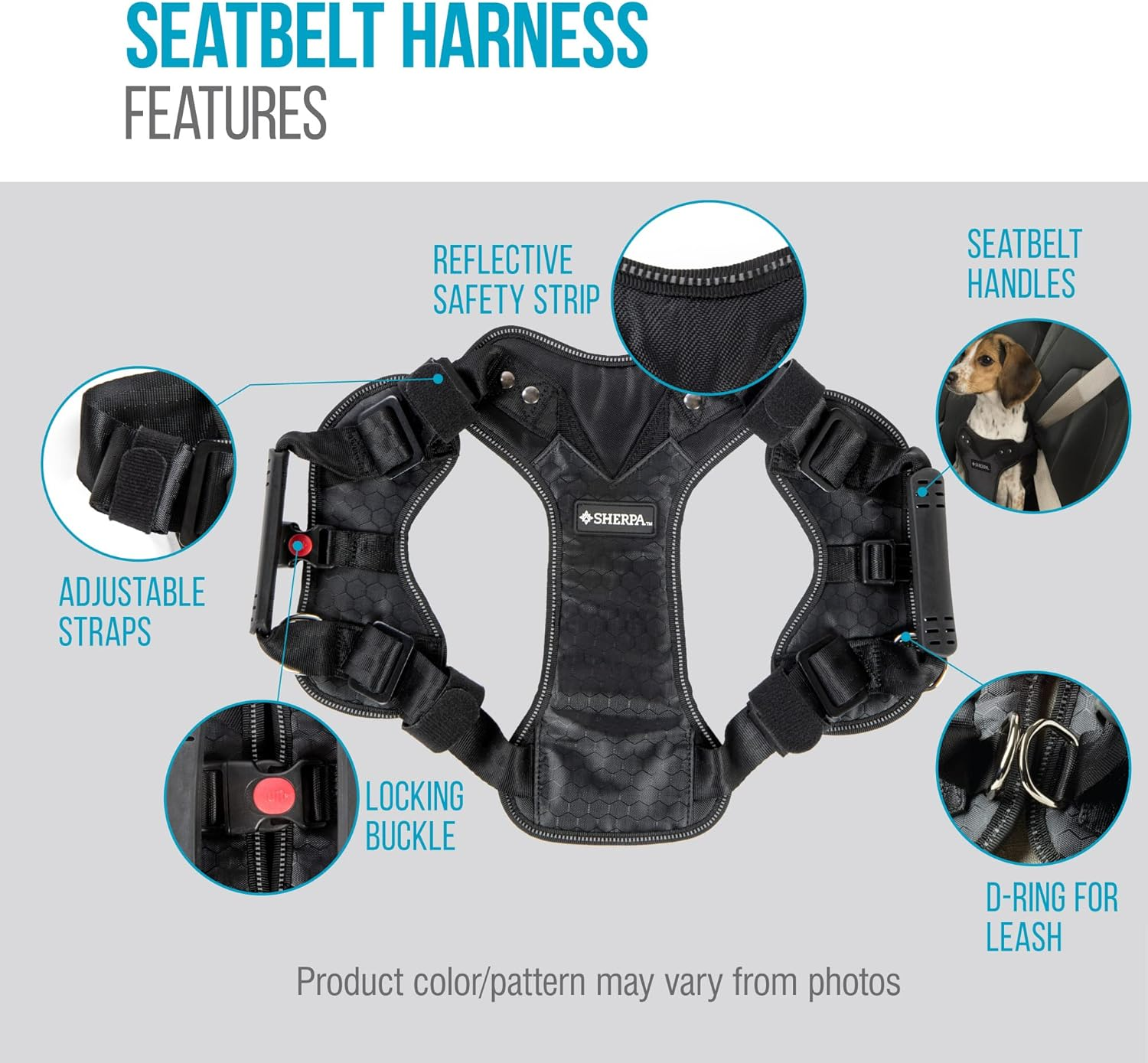 Sherpa Crash-Tested Multipurpose Seatbelt Dog Harness - Black, Large image number 1