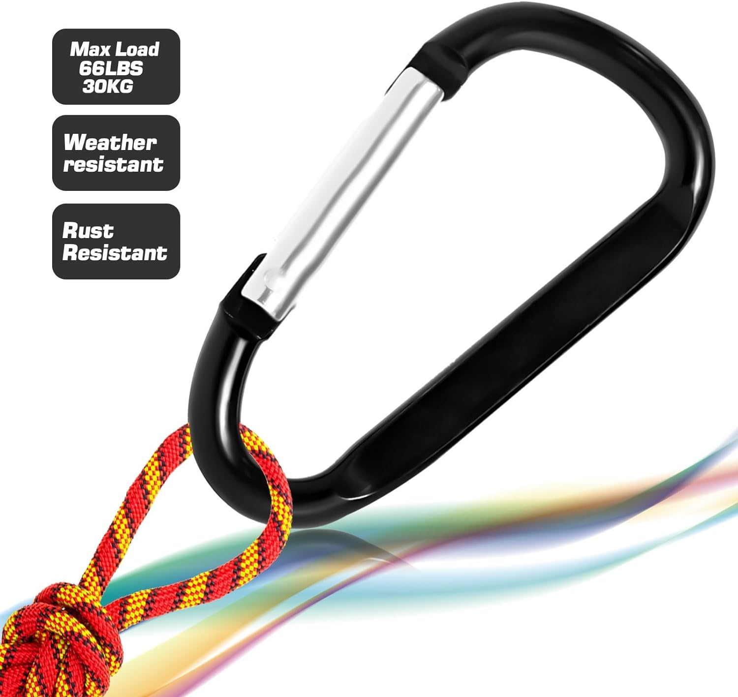 12PCS Carabiner Keychain Clip - 3" Aluminum Carabeaner Key Clip,D Ring Shape Caribeener Hook Buckle,Spring Snap Key Chain Clips image number 2