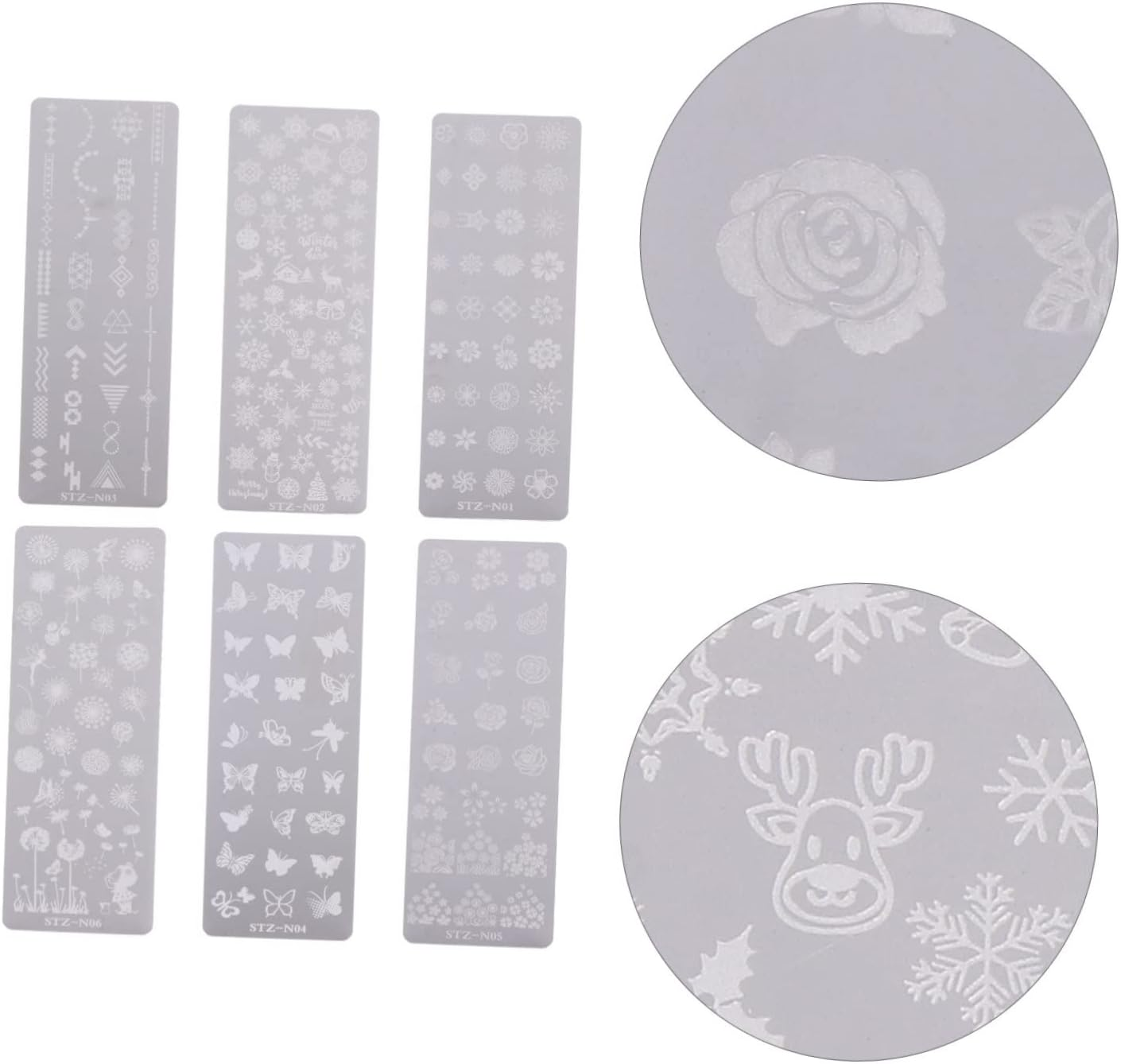 DEARMAMY 6Pcs Christmas Nail Manicure Templates Stamping Plates Reusable Delicate Nail Art Decals for DIY Holiday Decoration image number 4