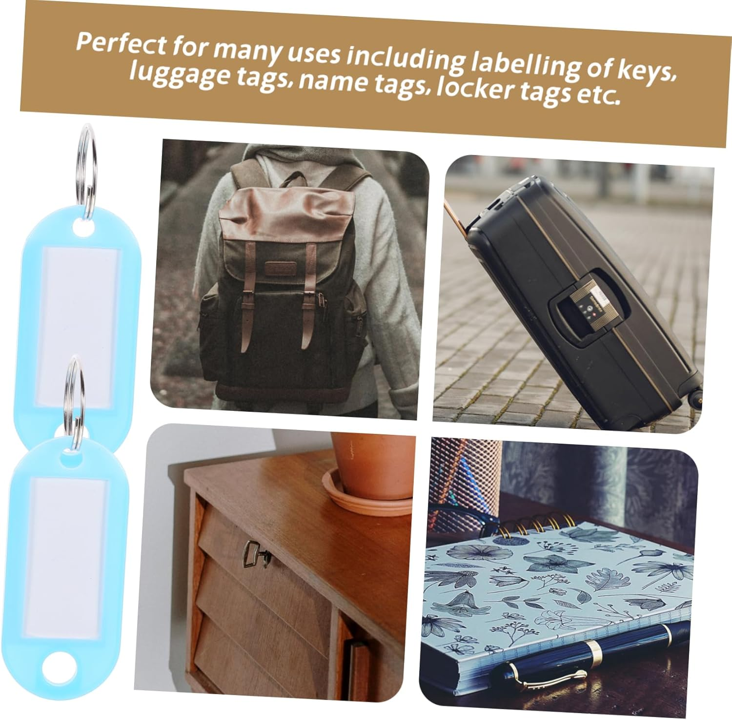 COSMEVIVI 50Pcs Keychain Tag Key Labels Multi-Use Luggage Tags Keychain Luggage Split Ring Key Identifiers Portable Labels Compact image number 2