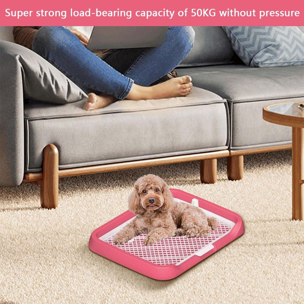 RUTREZOGO Reusable Indoor Dog Potty Training Tray with Flat Grid and Removable Posts, Easy-To-Clean Pet Potty Seat with Splash Protection for Puppies and Dogs