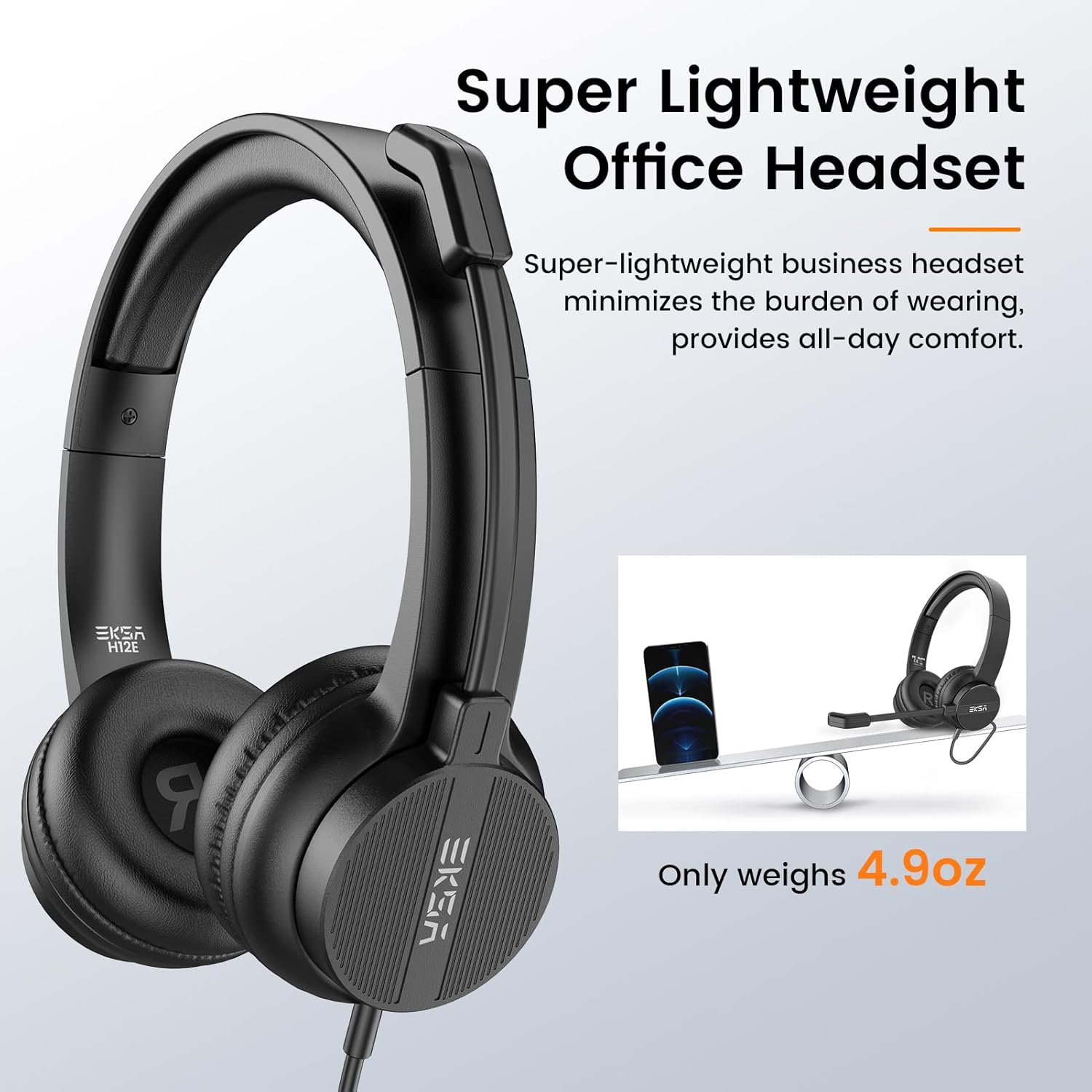 EKSA Wired Headset with Microphone, on Ear Computer Headsets 3.5Mm Jack with Volume & Mic Mute Button, Lightweight Noise Cancelling Headphones for PC Laptop Call Center Work Office Skype image number 4