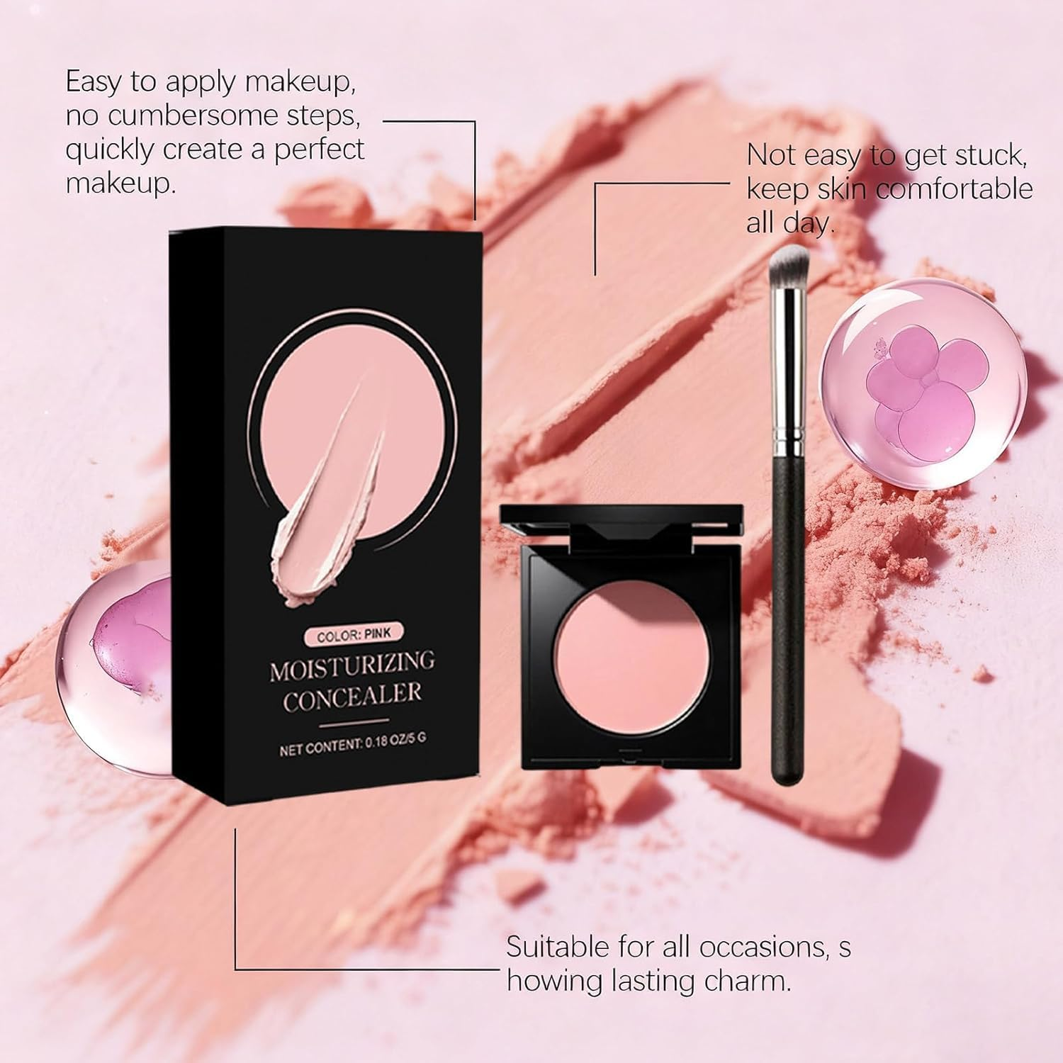 Under Eye Brightener & Corrector, Concealer for Dark Circles, Moisturizing, Waterproof, Long-Lasting Coverage (Pink) image number 5