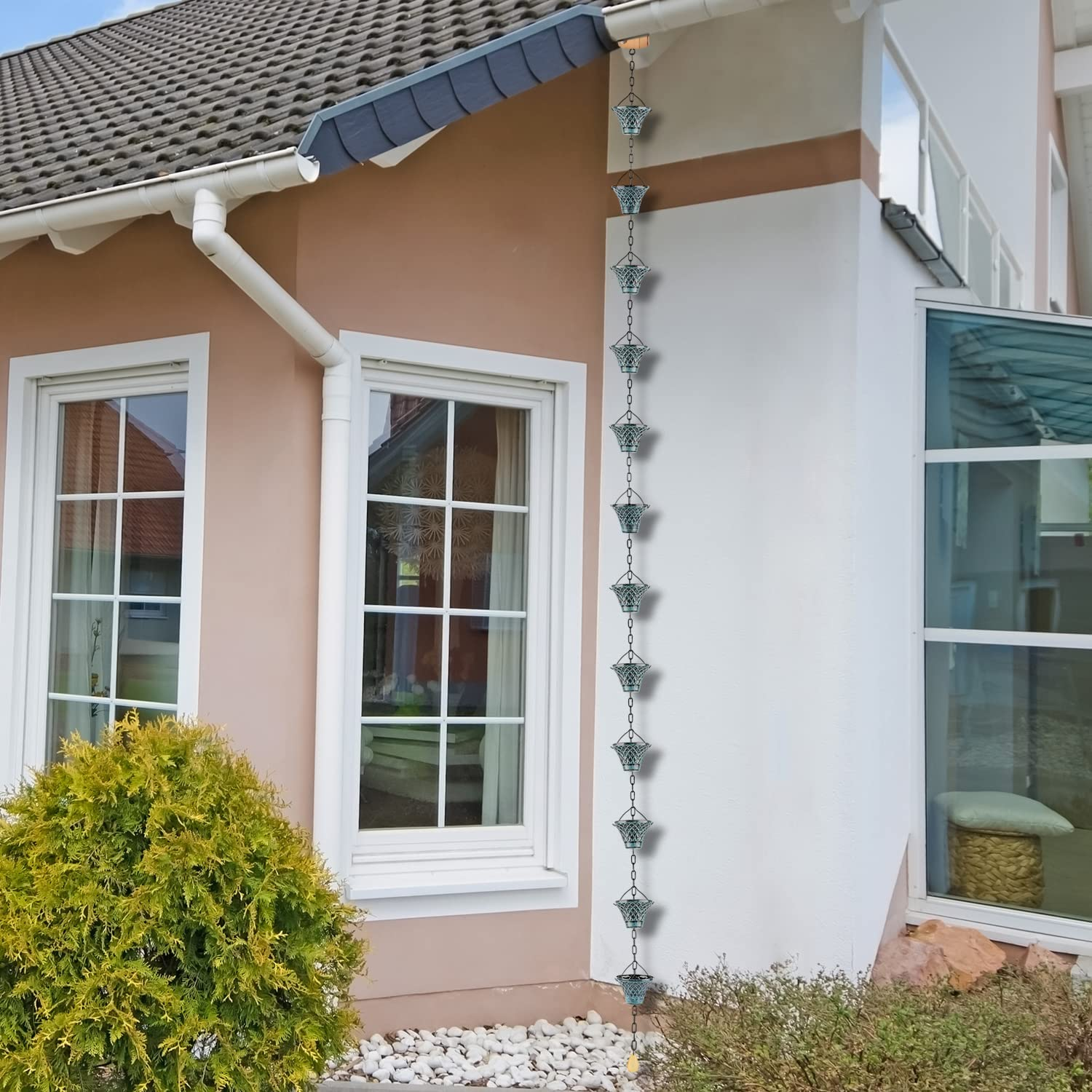 Tfro & Cile Rain Chain Gutter Downspout Catcher outside Water Diverter Decorative Garden Rain Cups Chime Home Decor - 8 1/2 Feet Long image number 2