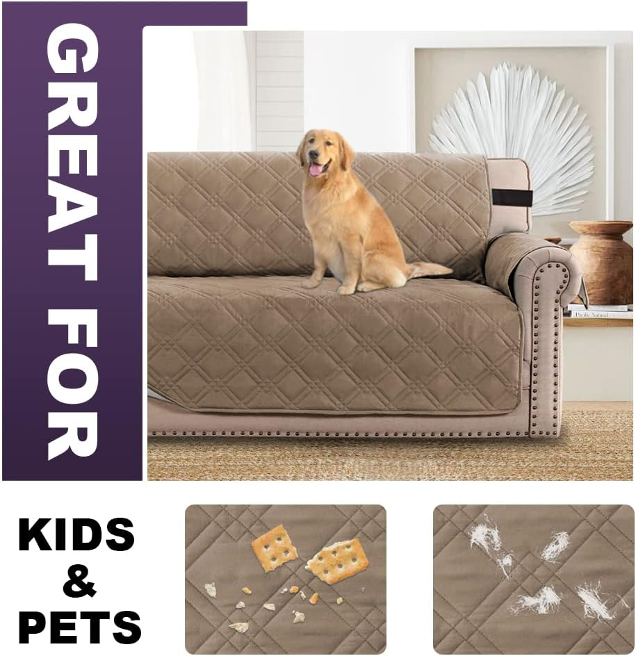 H.VERSAILTEX 100% Waterproof Couch Covers Machine Washable Sofa Cover for Dogs/Pets/Kids Couch Protector Waterproof Non-Slip Backing Sofa Slipcover for Pets (3 Seater, Taupe) image number 5