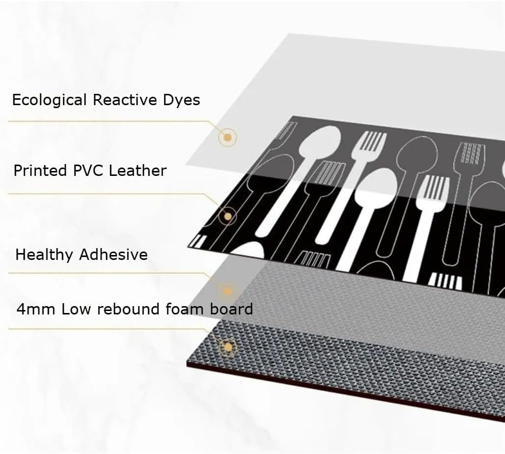 2 Pieces Non Slip Cushioned Kitchen Floor Mat Set,Marble Pattern with Gold Accents, 5Mm Thick PVC Non-Slip Waterproof Kitchen Rugs, 45X75Cm+45X120Cm, Light Blue image number 5