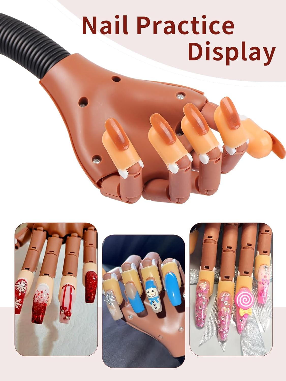 Nail Practice Hand for Acrylic Nails: Realistic Nail Hand Practice Model - Flexible Training Hand for Beginners - Bendable Fake Hand for Salon - Brown-300 Nail Tips image number 2