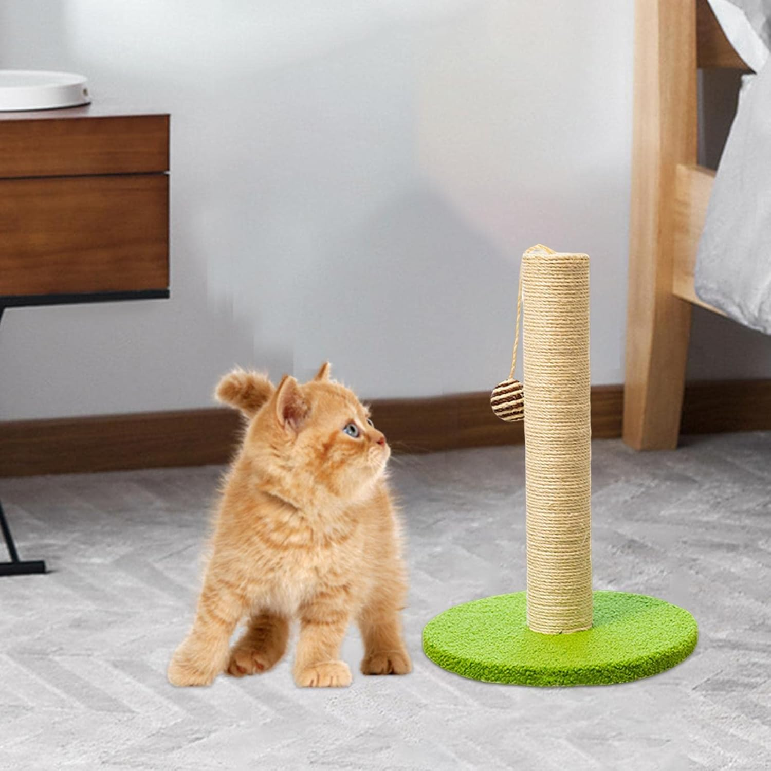 Cat Scratching Post for Indoor Cats, Sisal Rope Scratchers, Cat Scratch Post for Small & Large Cats, Cat Post with Dangling Ball Toy image number 3