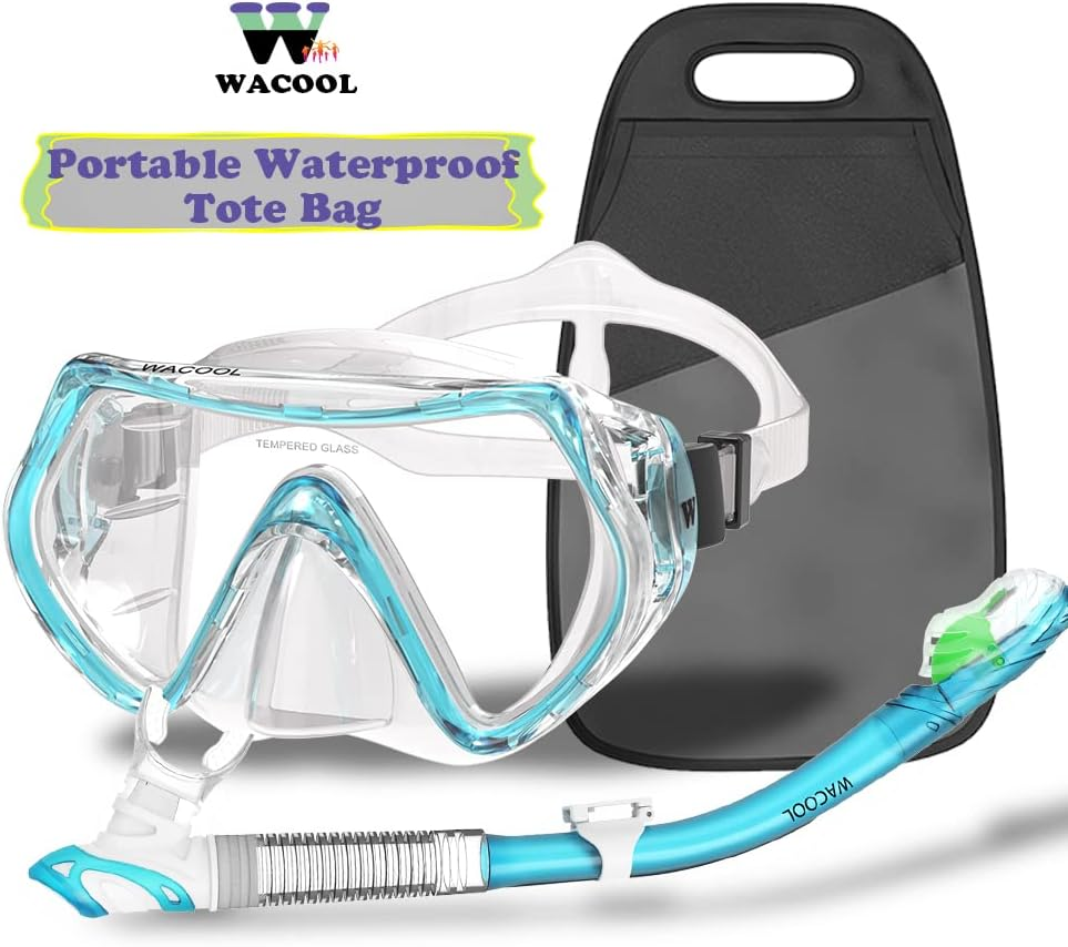 WACOOL Professional Adults Teens Kids Snorkeling Snorkel Diving Scuba Package Set with Anti-Fog Coated Glass Purge Valve and Anti-Splash Silicon Mouth Piece for Men Women