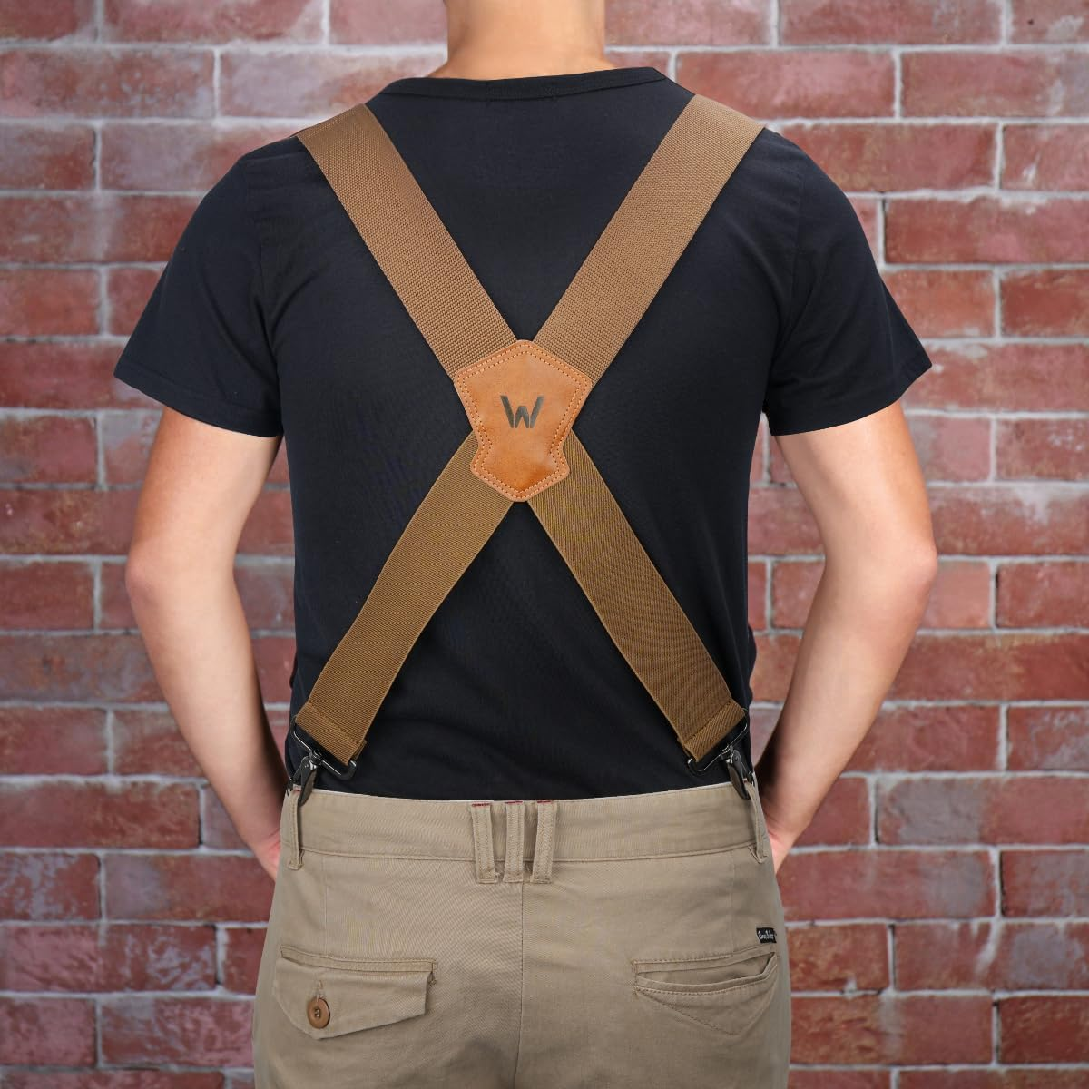 WELKINLAND Khaki 2Inch-Wide Suspenders, Heavy-Duty Work Suspenders Men, Big and Tall Suspenders Men for Pants, Mens Suspender Hooks Belt Loop for Jeans, Khaki image number 4