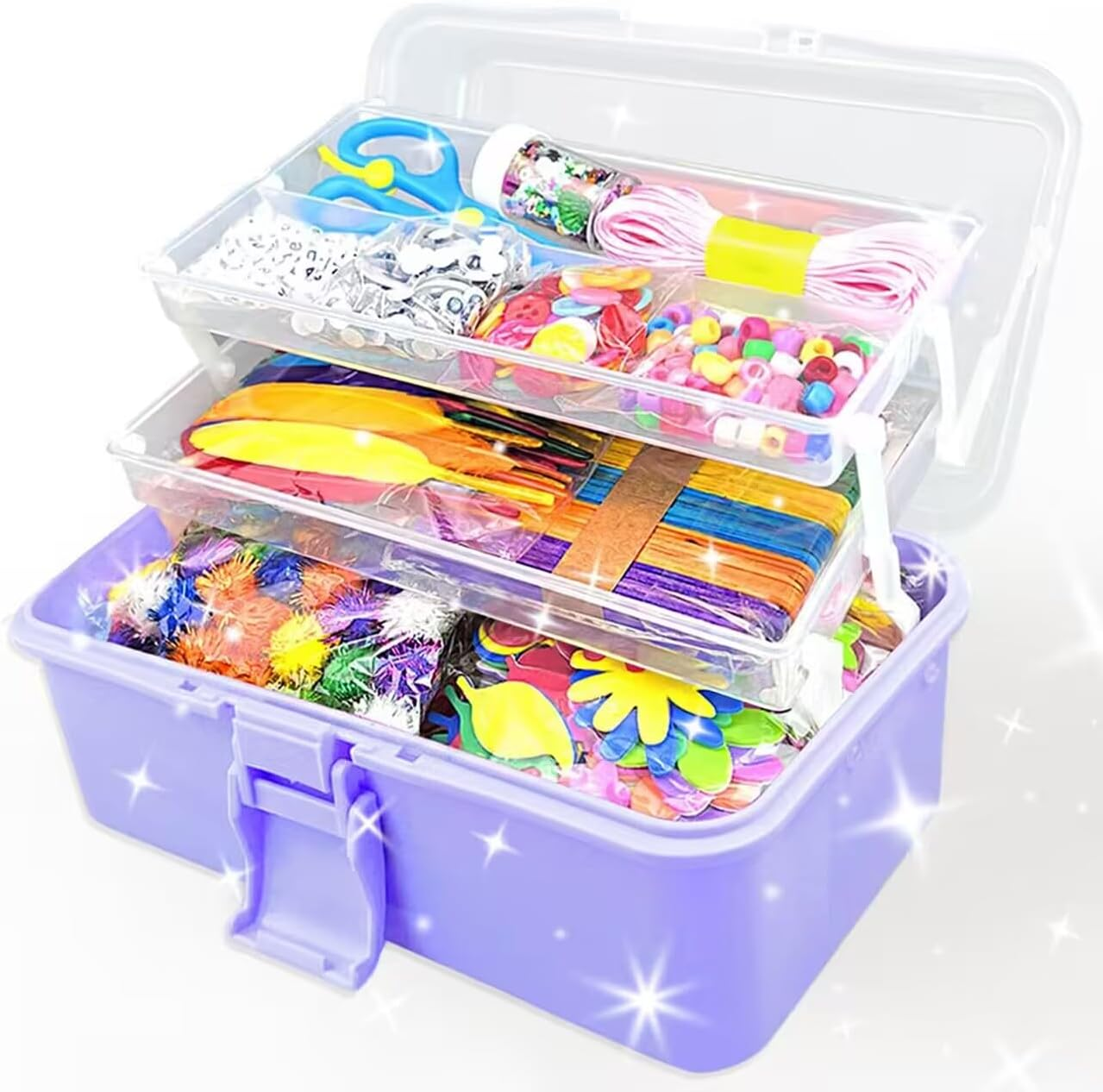 3000 Pieces Craft Set Children'S DIY Craft Case Craft Supplies for Crafts Pipe Cleaners Googly Eyes Beads Creative Scrapbooking Craft Set for Girls Boys 4 5 6 7 8 Years Gifts (Purple)