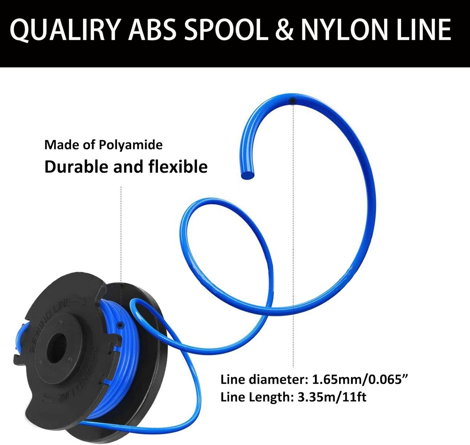 AC14RL3A String Trimmer Spool Replacement for Ryobi One+ AC14RL3A 18V, 24V and 40V Cordless Trimmers, 11Ft 0.065" Auto Feed Cordless Weed Eater Spools Line with 522994001 Cap (12 Spools + 2 Caps)