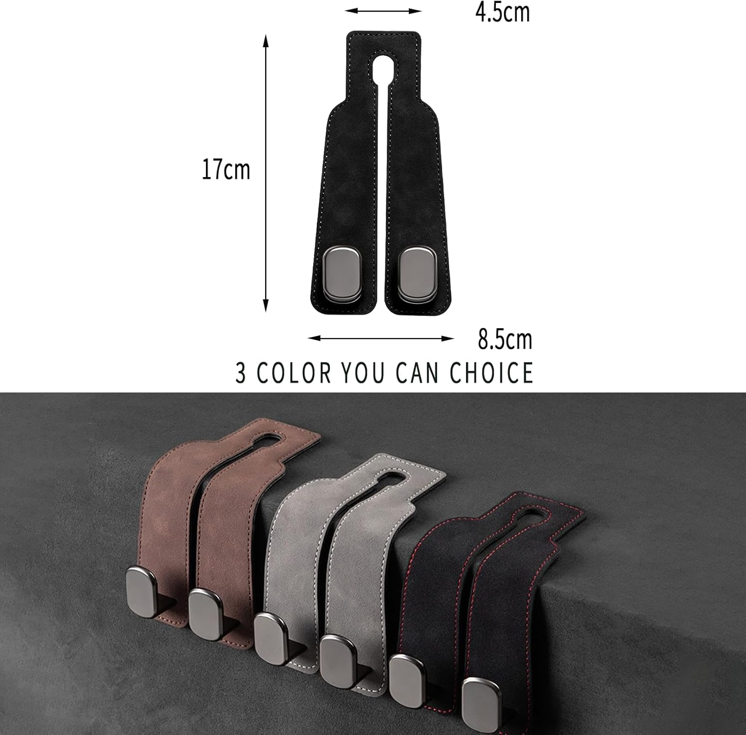 Car Seat Headrest Hook, 2 Pack Leather Car Seat Storage Hanger for Purses and Bags, Car Organization Accessories (2, Black) - Brown image number 5