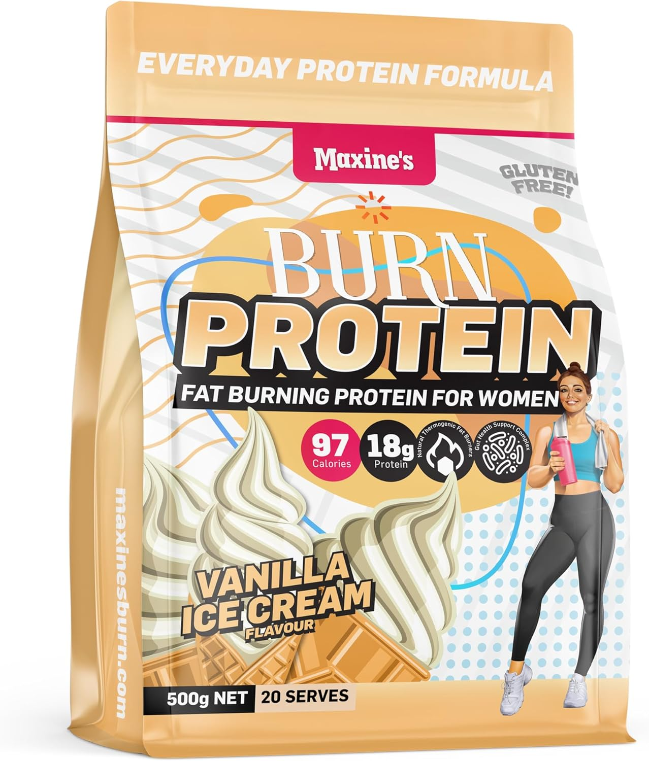 Maxine'S Burn Vanilla Ice Cream Gluten Free Protein Powder 500 G image number 3