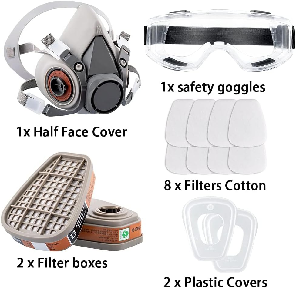 Respirator Reusable Half Face Cover Gas Mask with Safety Glasses, Filters for Painting, Chemical, Organic Vapor, Welding, Polishing, Woodworking and Other Work Protection image number 5