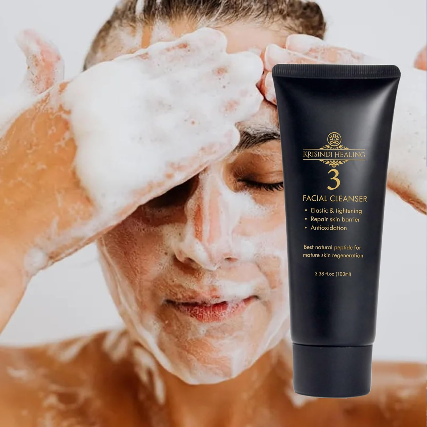 3 Facial Cleanser by Krisindi Healing, 100Ml Cream Cleanser for Mature Skin Ghk-Cu Peptide Niacinamide Amino Acids Gentle Daily Cleanser for Radiant Balanced Skin Gently image number 1