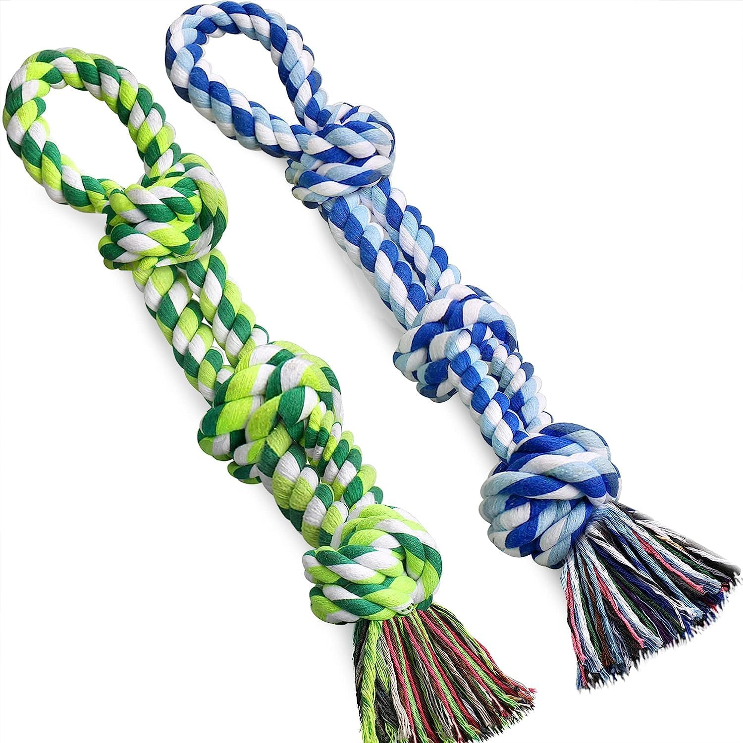 Dog Rope Toys, 2Pack Dog Grinding Teeth Nearly Indestructible Dog Toys, Rope Toy for Large Dogs, Dental Cleaning Chew Toys, Dog Tug Toy for Boredom, Dog Rope Toy for Aggressive Chewers (Blue+Green) image number 1