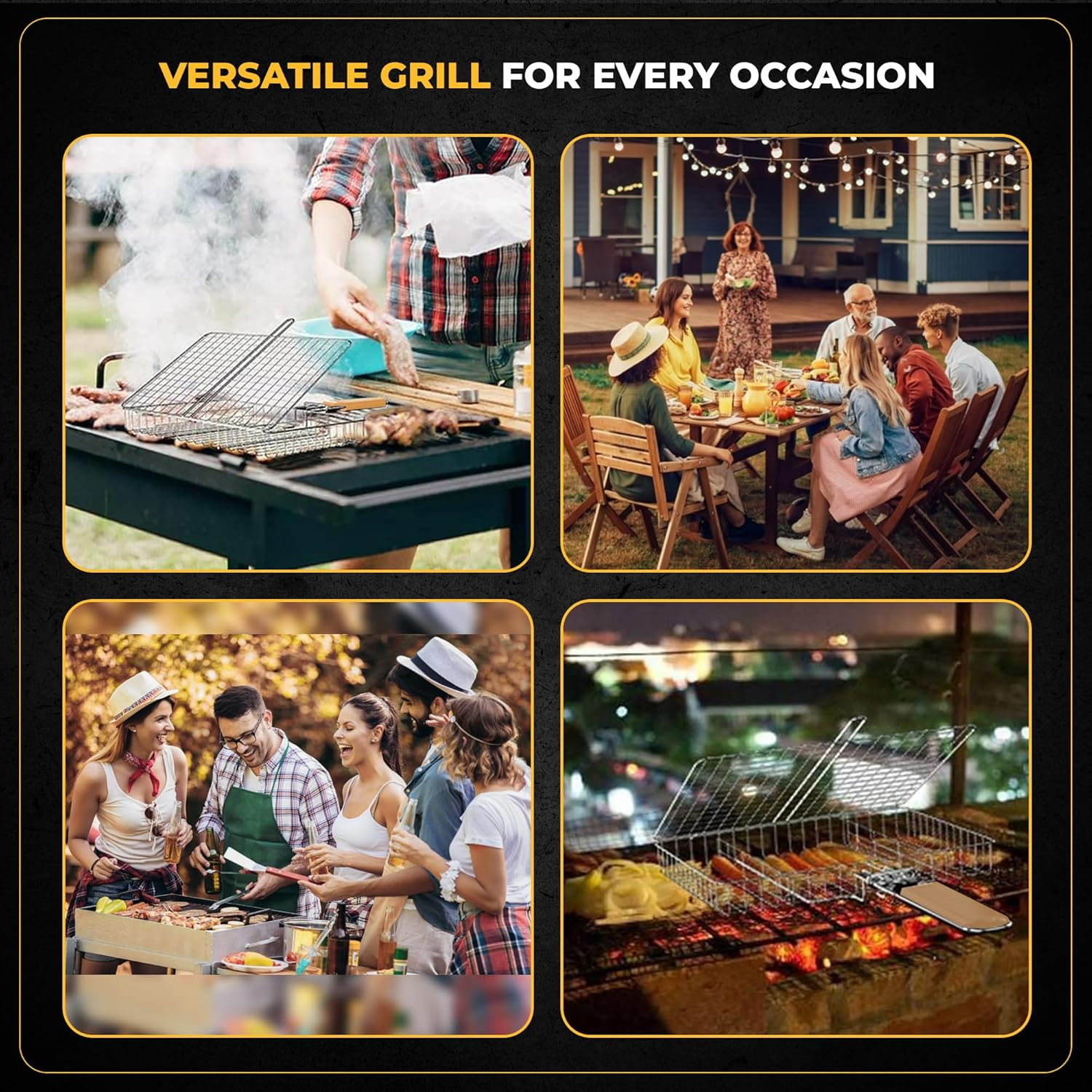 BBQ Fish Grill Basket for Outdoor Grill, Stainless Steel Vegetable Grilling Basket with Detachable and Foldable Handle with Carry Bag