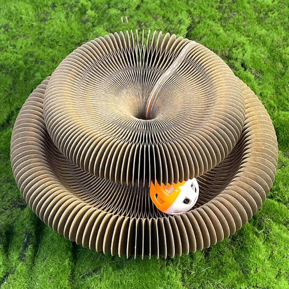 Mumoo Bear Foldable Cat Scratcher Cat Toy, Accordion Cat Scratcher, Cardboard Accordion Cat Toy, Foldable Cat Accordion Toy, Magic Organ Cat Scratching Board, Interactive Scratch Pad with a Ball image number 1