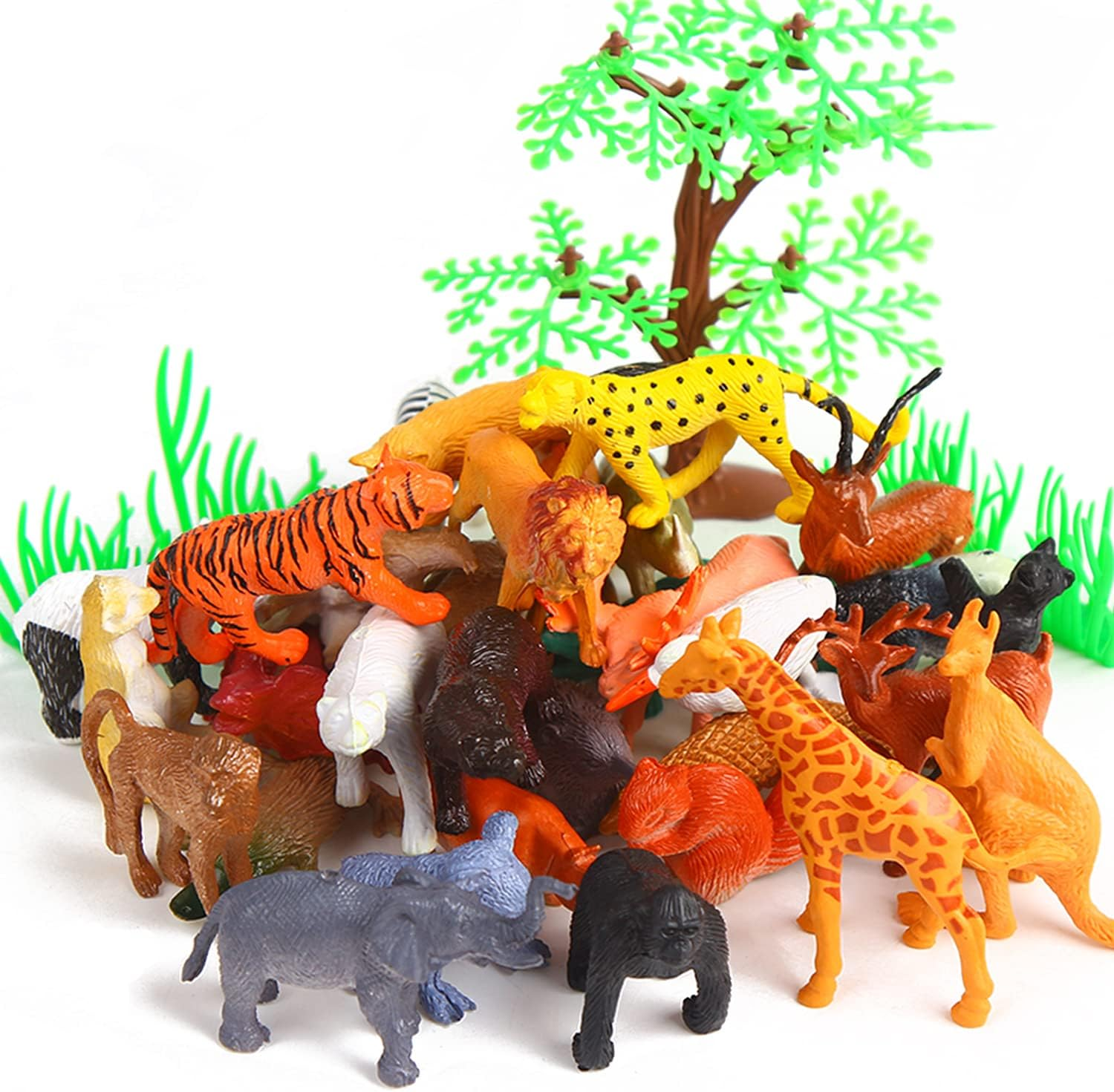 LOMIMOS 53Pcs Mini Jungle Animal Figures Toy,Assorted Miniature Realistic Animal Figurines Model Cake Topper Decoration for Children Kid Birthday Christmas Educational Learning Party image number 2