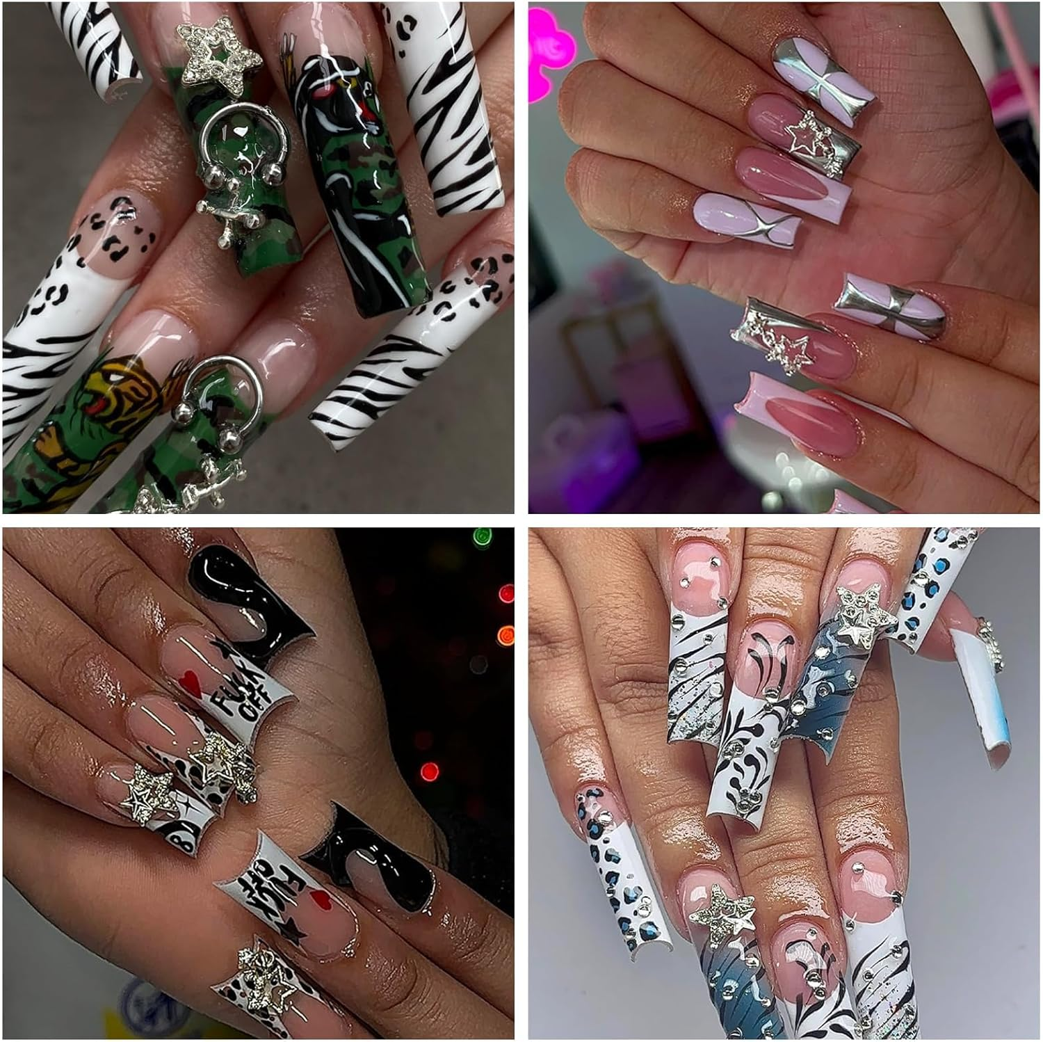 110Pc Star Nail Charms, Silver Star Planet Cross Alloy Nail Art Decoration