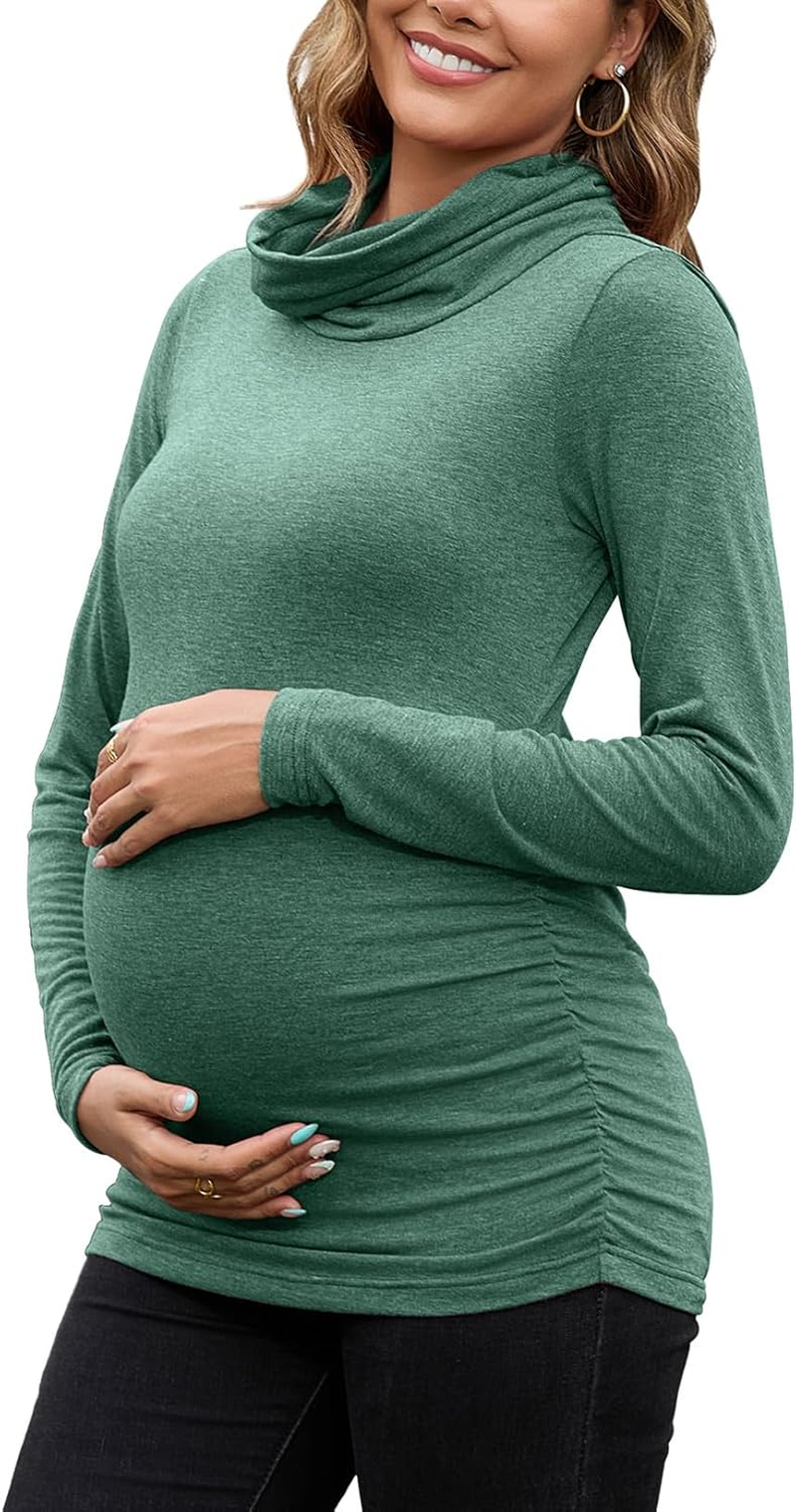 GINKANA Maternity Long Sleeve Shirts Cowl Neck Pregnancy Pullover Tops Basic Lightweight Tee Sweatshirts Tunic
