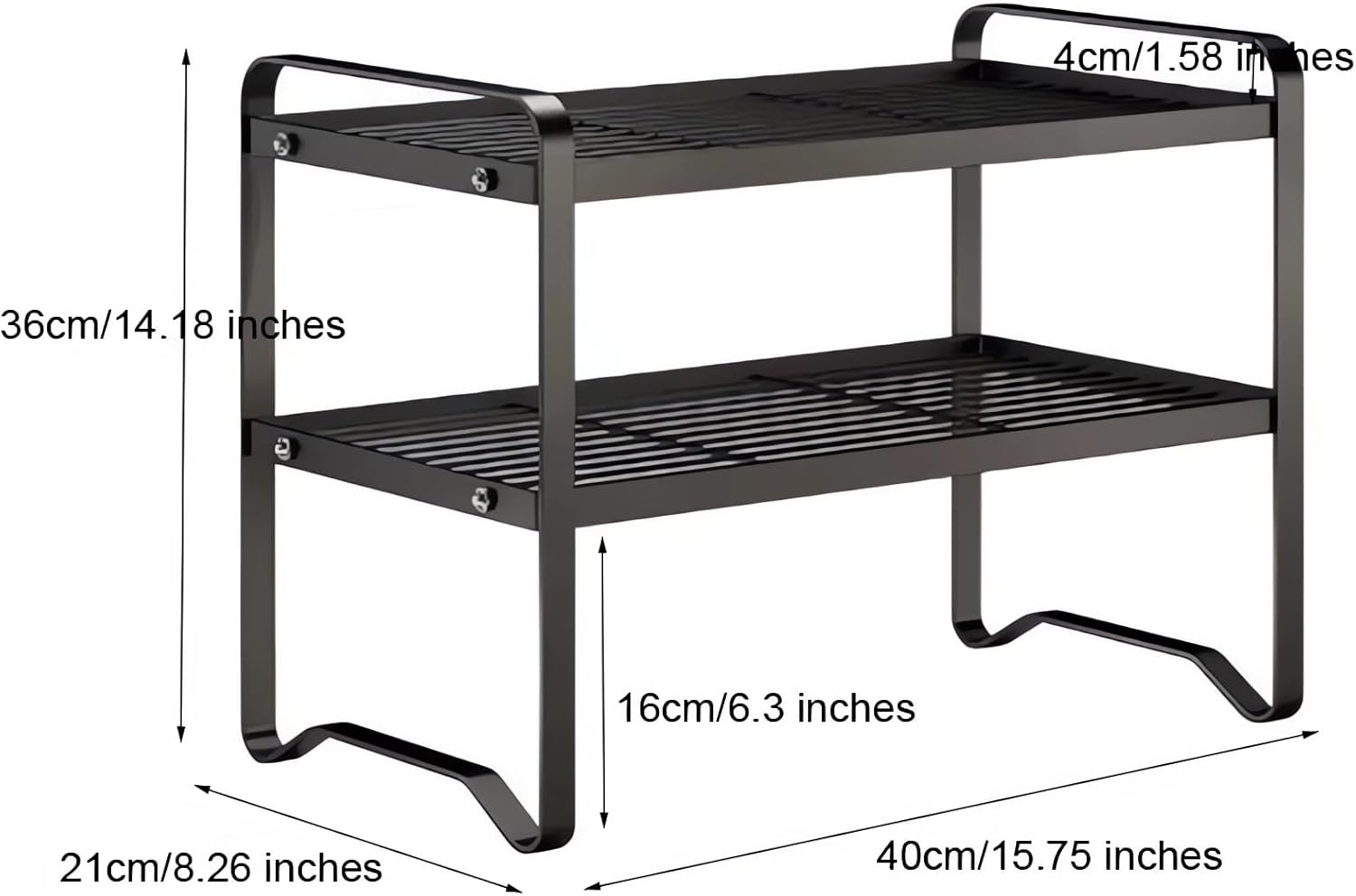 3-Tier Desktop Organiser Shelf, Metal Storage Rack, 40 X 21 X 36 Cm, Black/White Bookcase A225 (White) image number 2