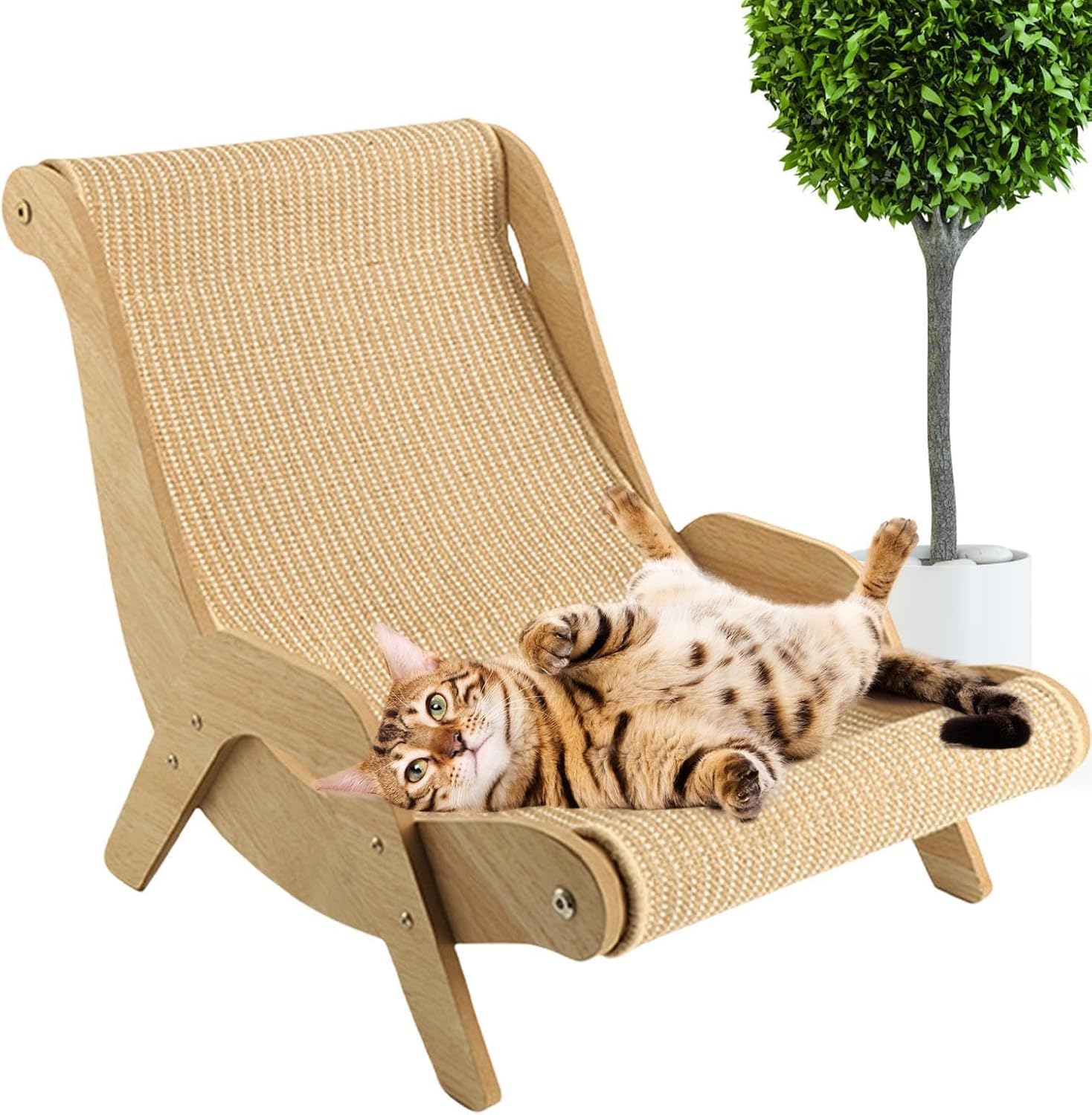 Cat Scratcher Lounge Bed, Kitten Recliner Sofa,Wooden Scratch Pad, Natural Sisal Cat Scratch Mats, Cozy Pet Chair (53X32X31 Cm) for Play & Rest (Sisal Bed) image number 2