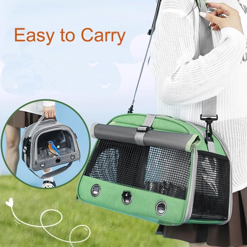Bird Travel Carrier, Portable Small Bird Parrot Parakeet Carrier with Standing Perch and Tray, Side Access Window Collapsible Bird Carry Transport Bag for Vet Visit(Green) image number 3