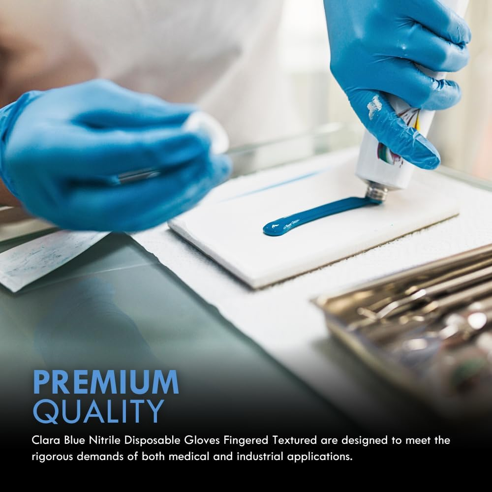 Clara Blue Nitrile Powder Free Disposable Examination Gloves, Finger Textured, 3.0G, 100 Pieces image number 3