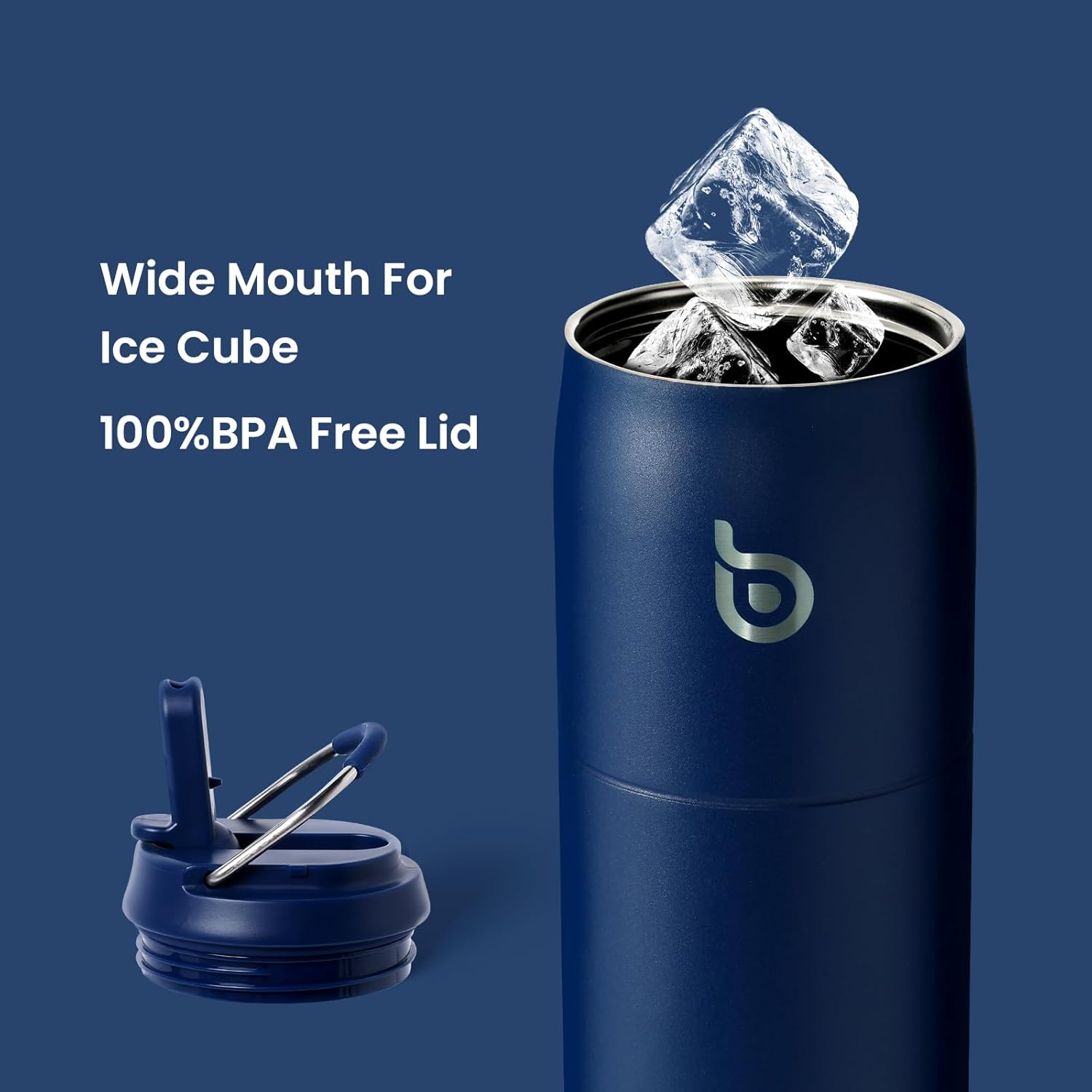 Bottle Bottle Stainless Steel Water Bottle with Straw and Lid 32Oz Vacuum Insulated Water Bottle Stay Cold for 24 Hrs, Hot for 12 Hrs, Leak-Proof Wide Mouth Water Bottles for Men,Indigo Blue - Black image number 5