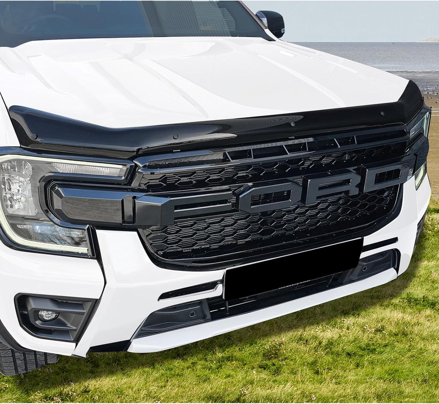 SUERAUTO4X4 Bonnet Protector for Ford Ranger and Ford Everest Next Gen 2022 2023 2024 2025 Accessories, Tinted Black Front Bonnet Stone Guard Trim Cover Car Exterior Injection image number 3