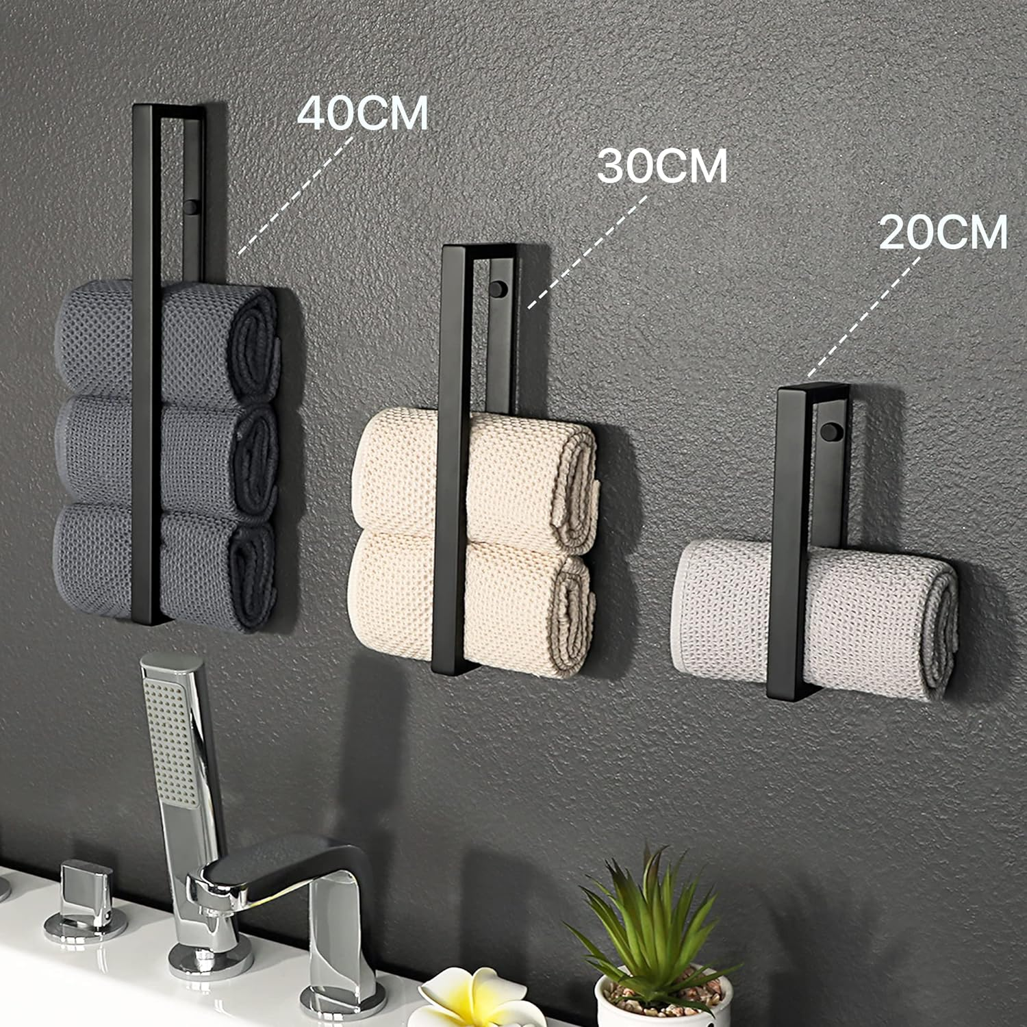 SAYAYO Towel Bar for Bathroom Black, 12 Inch Hand Towel Holder Self Adhesive Towel Rack Sticky Stainless Steel Wall Mounted, No Drill